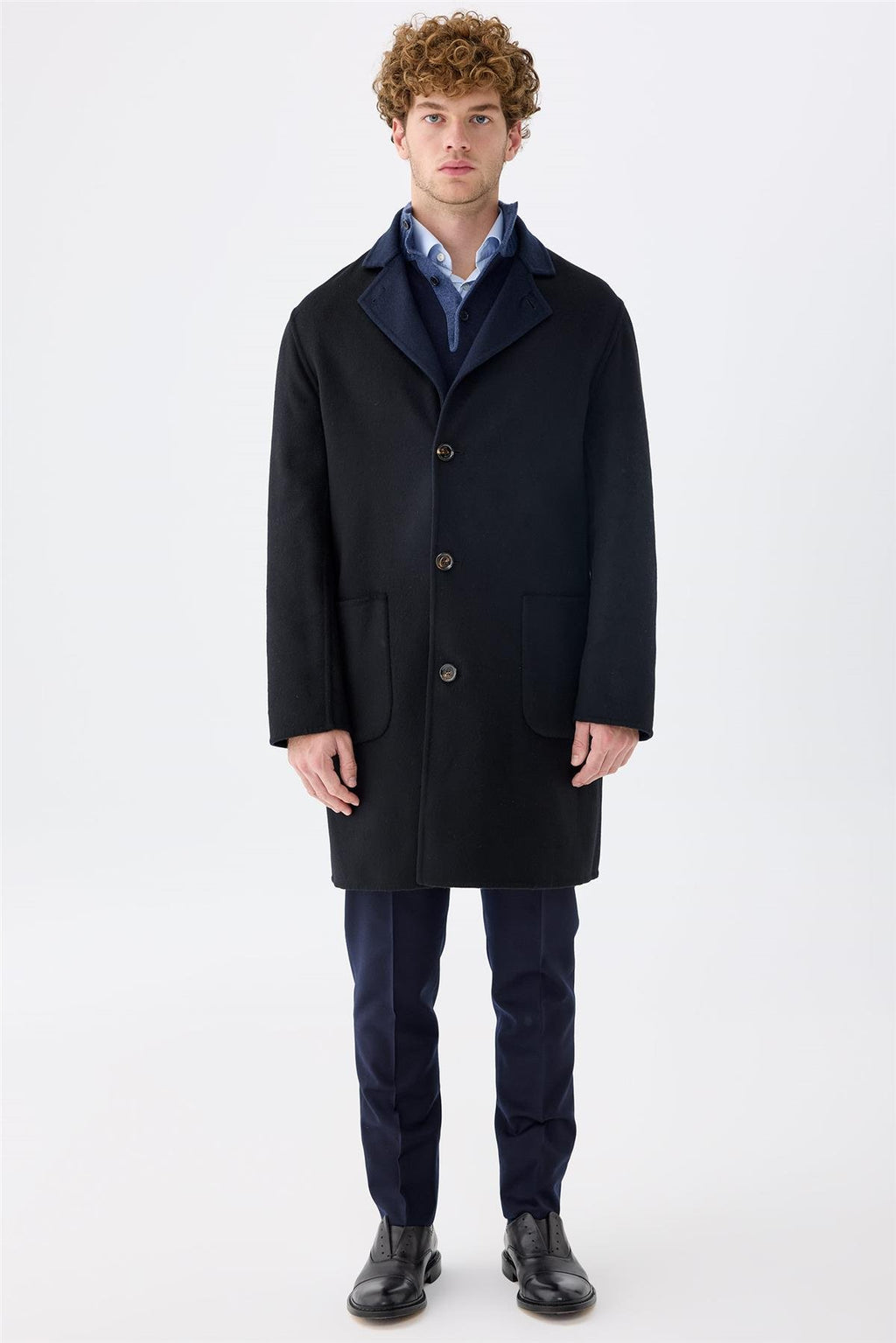 Siyah Lacivert Çift Taraflı Kaşmir Kaban - Image 5