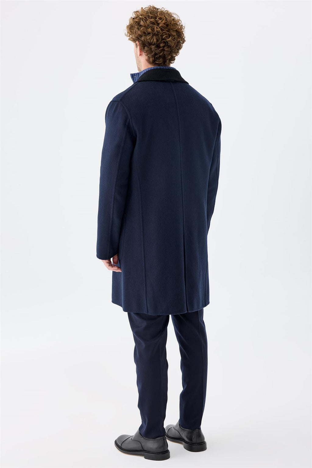 Siyah Lacivert Çift Taraflı Kaşmir Kaban - Image 3