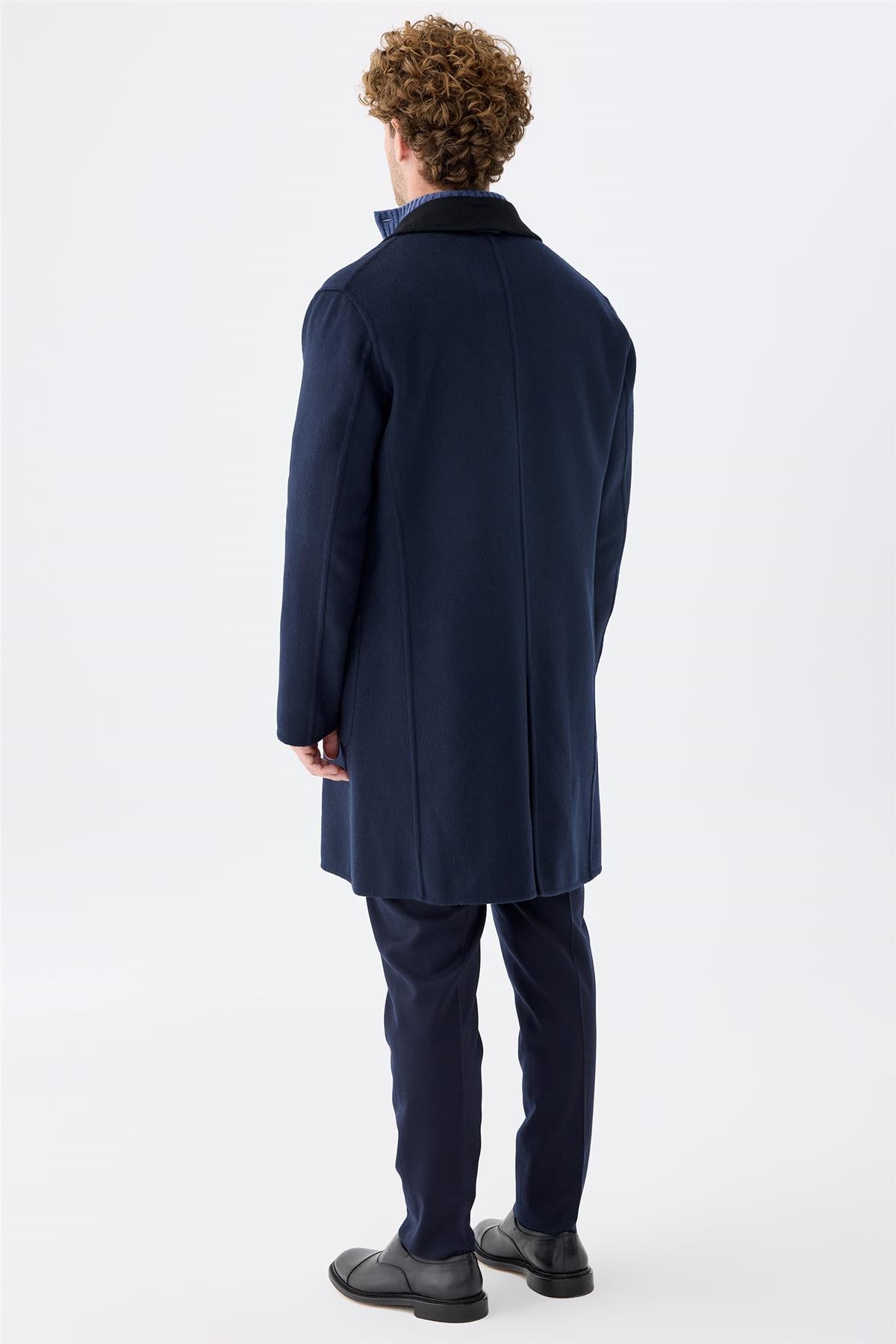 Siyah Lacivert Çift Taraflı Kaşmir Kaban - Image 3