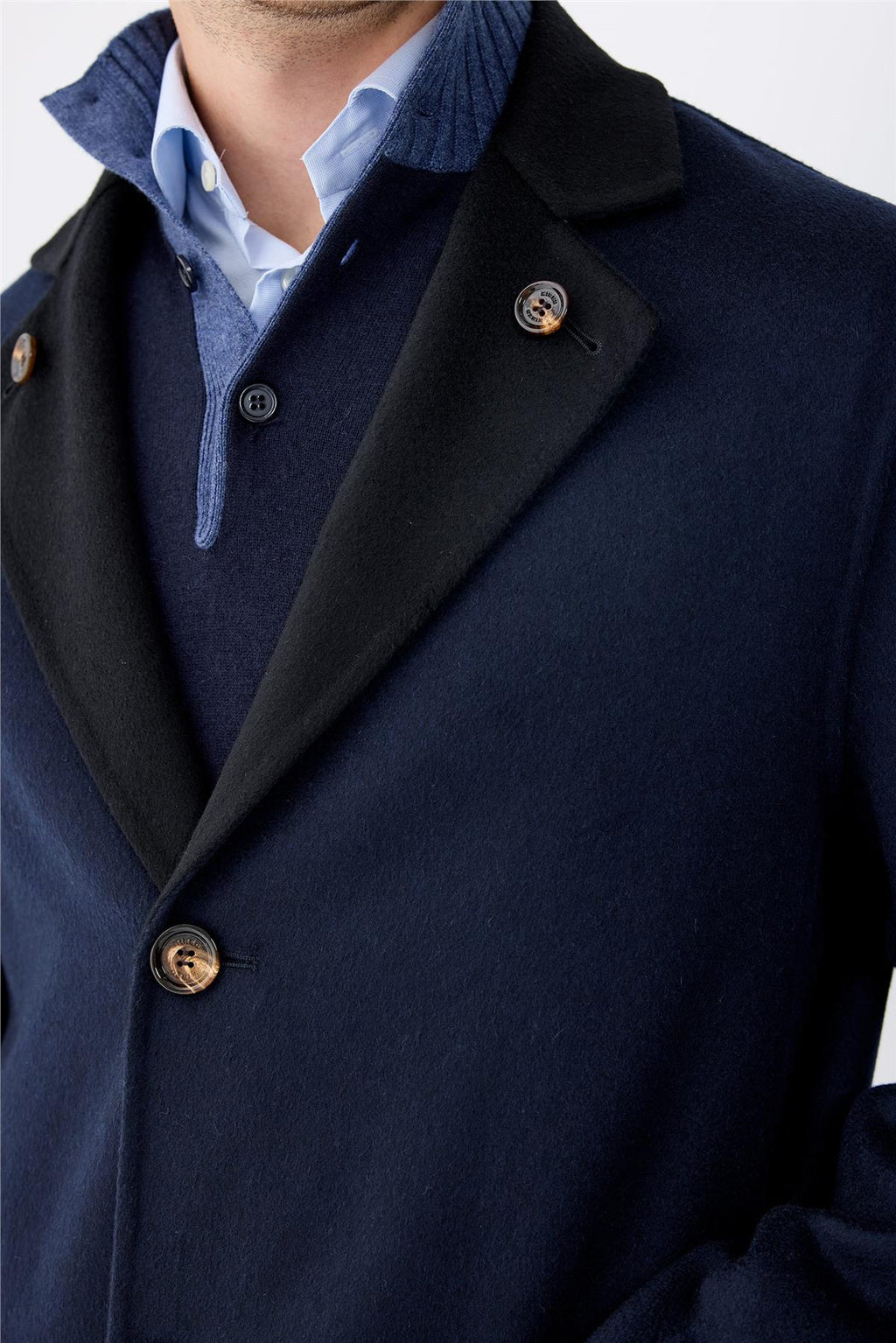 Siyah Lacivert Çift Taraflı Kaşmir Kaban - Image 4