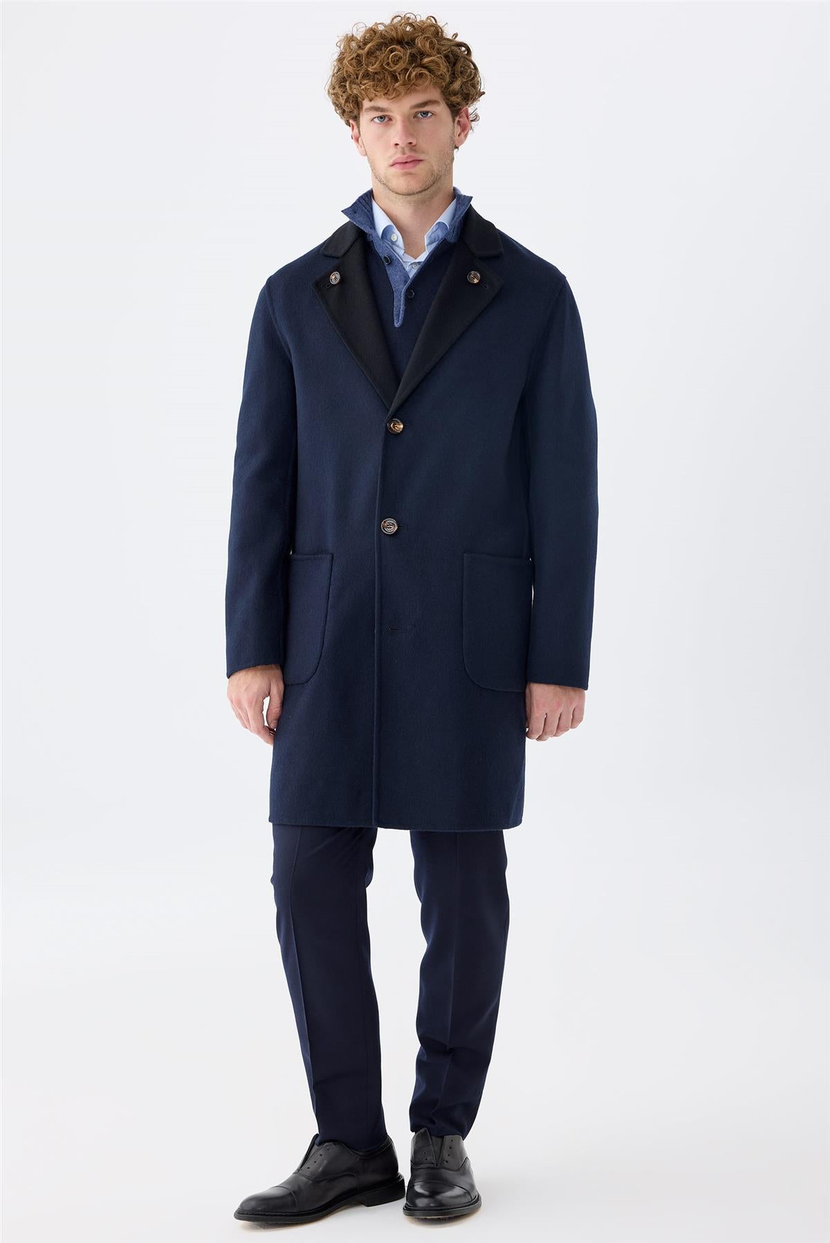 Siyah Lacivert Çift Taraflı Kaşmir Kaban - Image 2