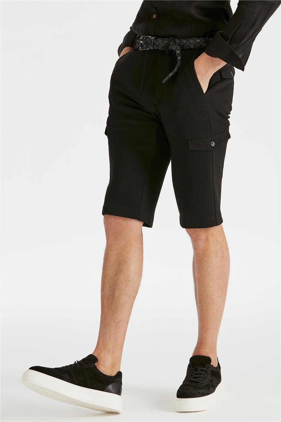 Siyah Pamuk Triko Erkek Bermuda - Image 5