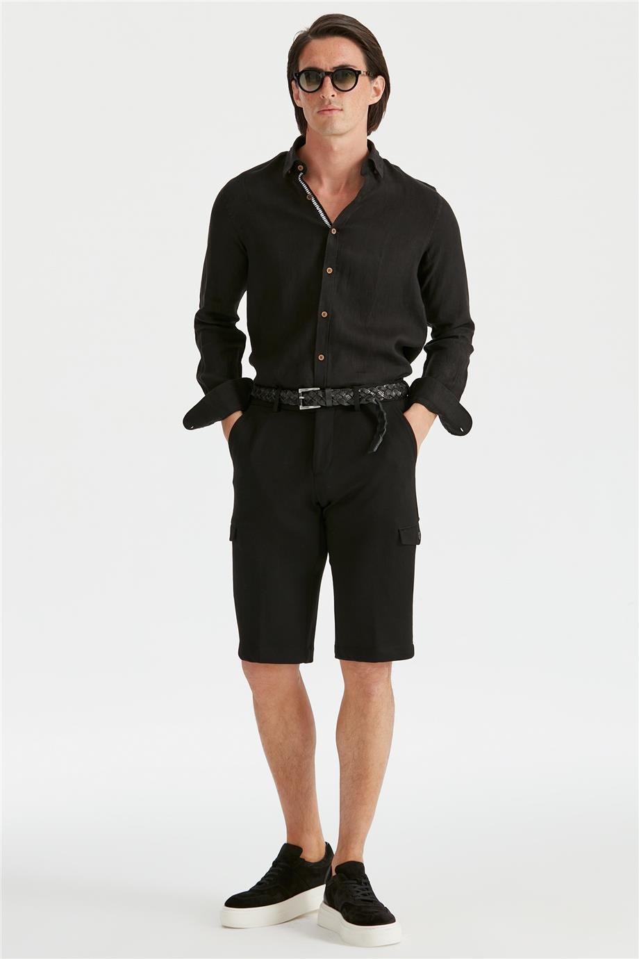 Siyah Pamuk Triko Erkek Bermuda - Image 4