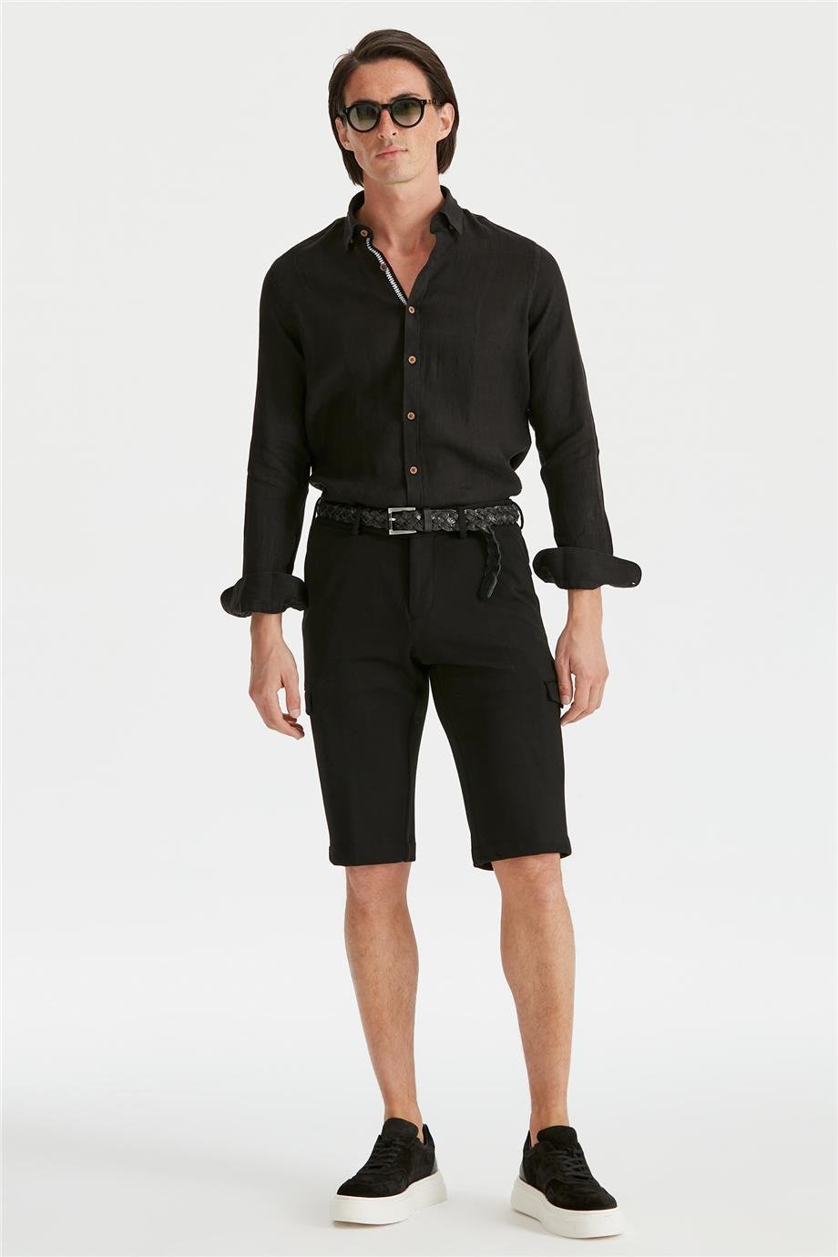 Siyah Pamuk Triko Erkek Bermuda - Image 2