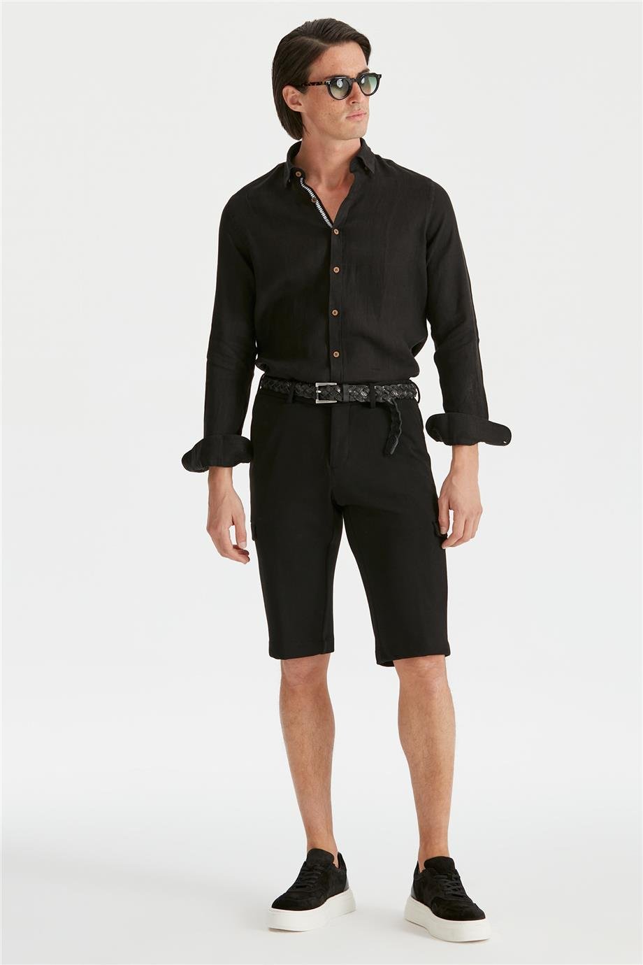 Siyah Pamuk Triko Erkek Bermuda - Image 3