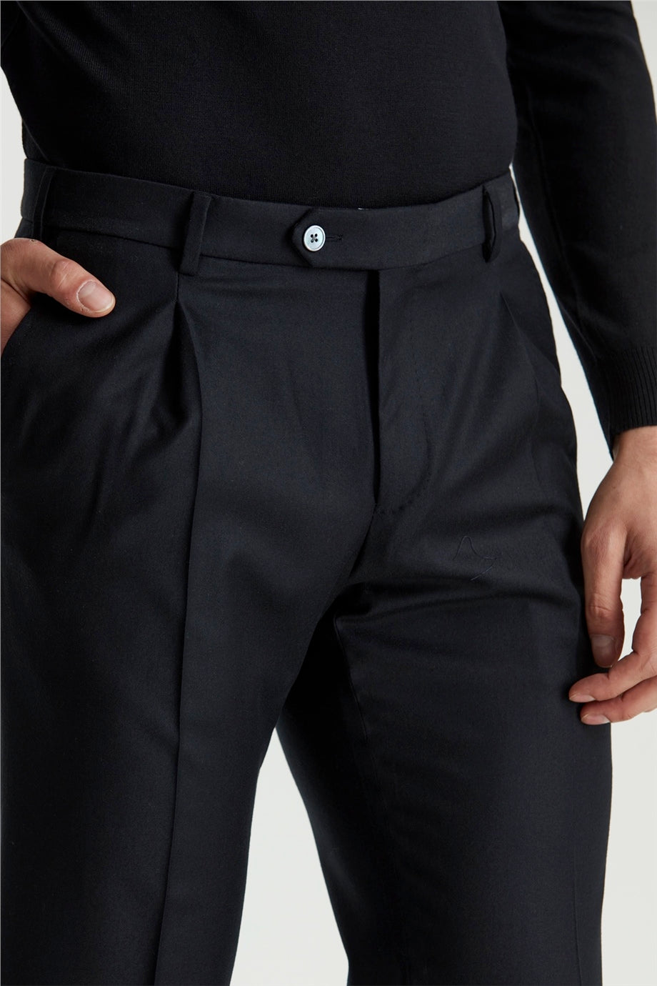 Siyah Pileli Yün Flanel Pantolon - 7