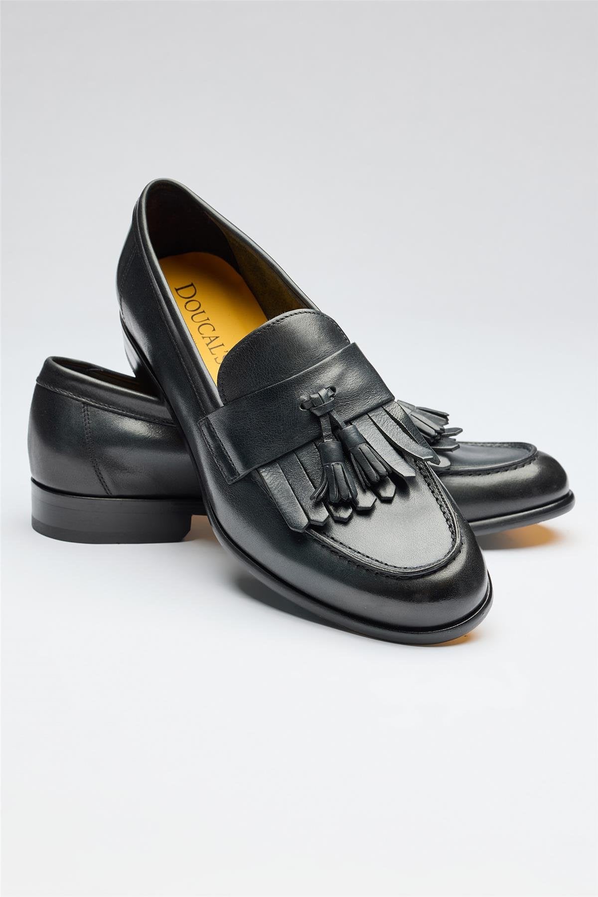 Lacivert Püsküllü Kösele Deri Loafer