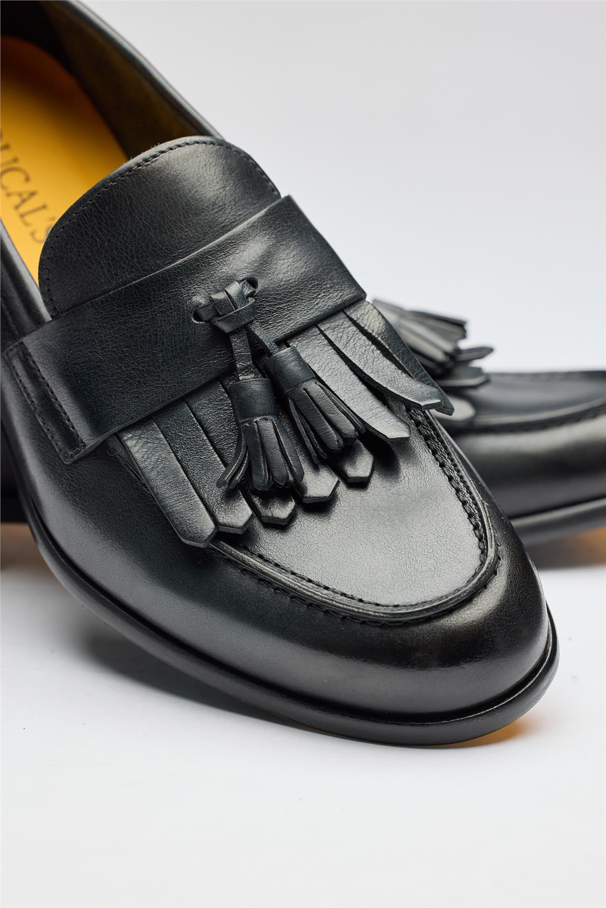 Lacivert Püsküllü Kösele Deri Loafer