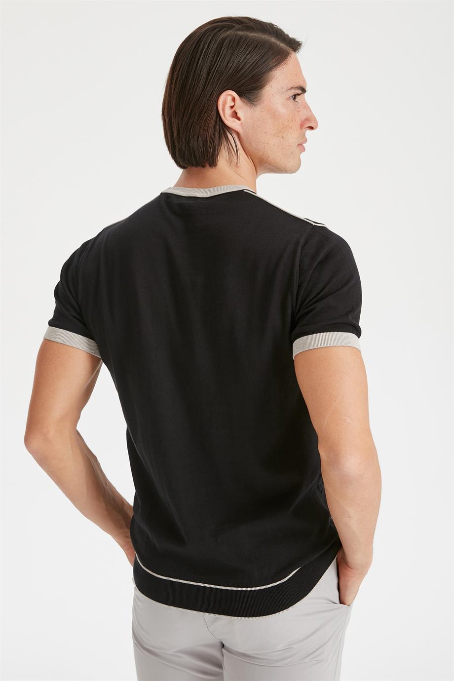 Siyah Sıfır Yaka Erkek Triko T-Shirt - Image 4