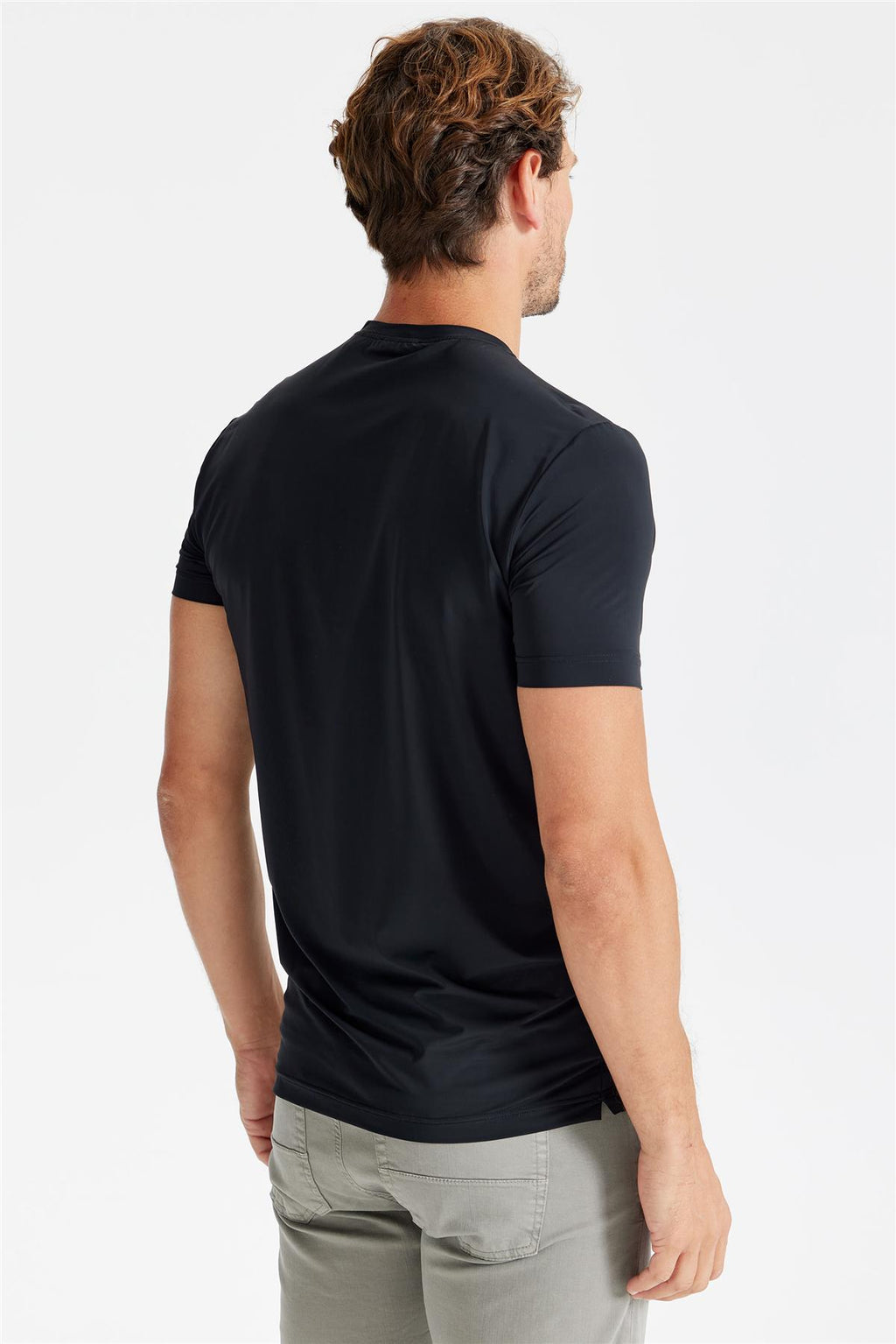 Siyah Sıfır Yaka Teknik Kumaş T-Shirt - 5