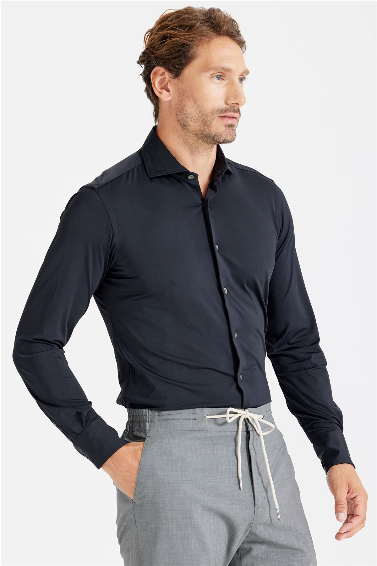 Siyah Teknik Kumaş Gömlek - Image 4