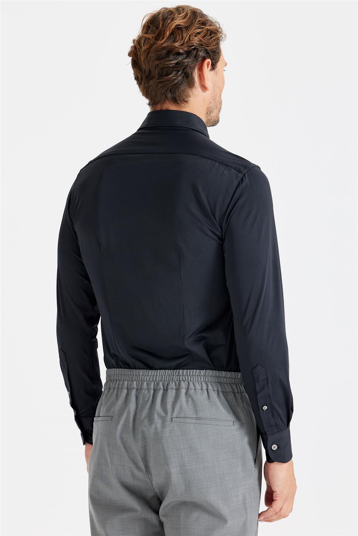 Siyah Teknik Kumaş Gömlek - Image 2