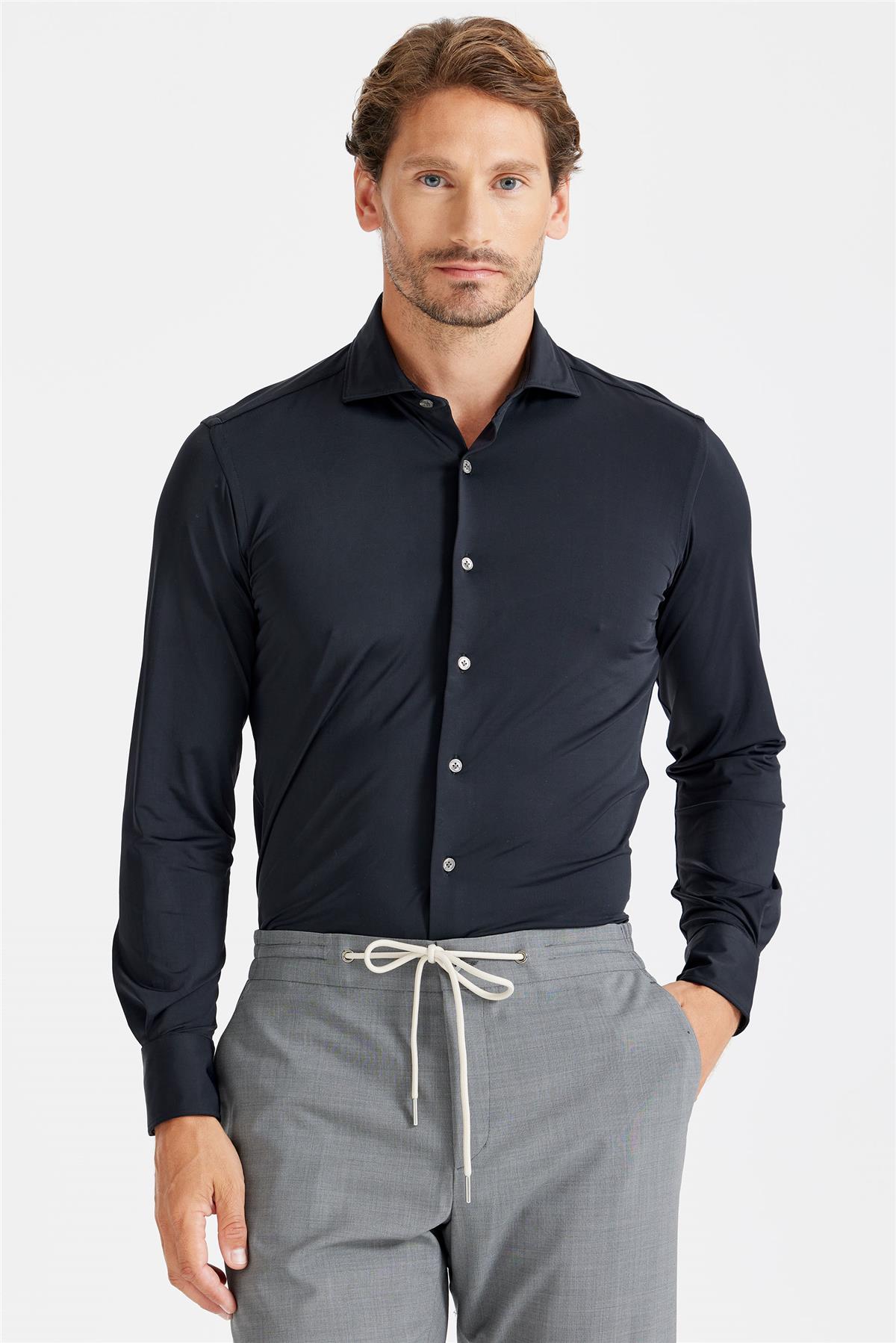 Siyah Teknik Kumaş Gömlek - Image 5