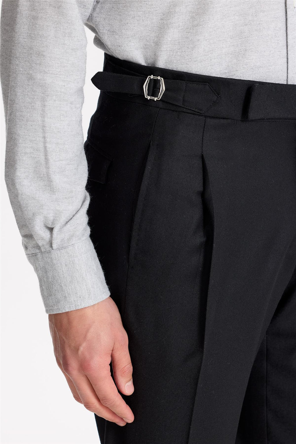 Siyah Tokalı Yün Flanel Pantolon - 9