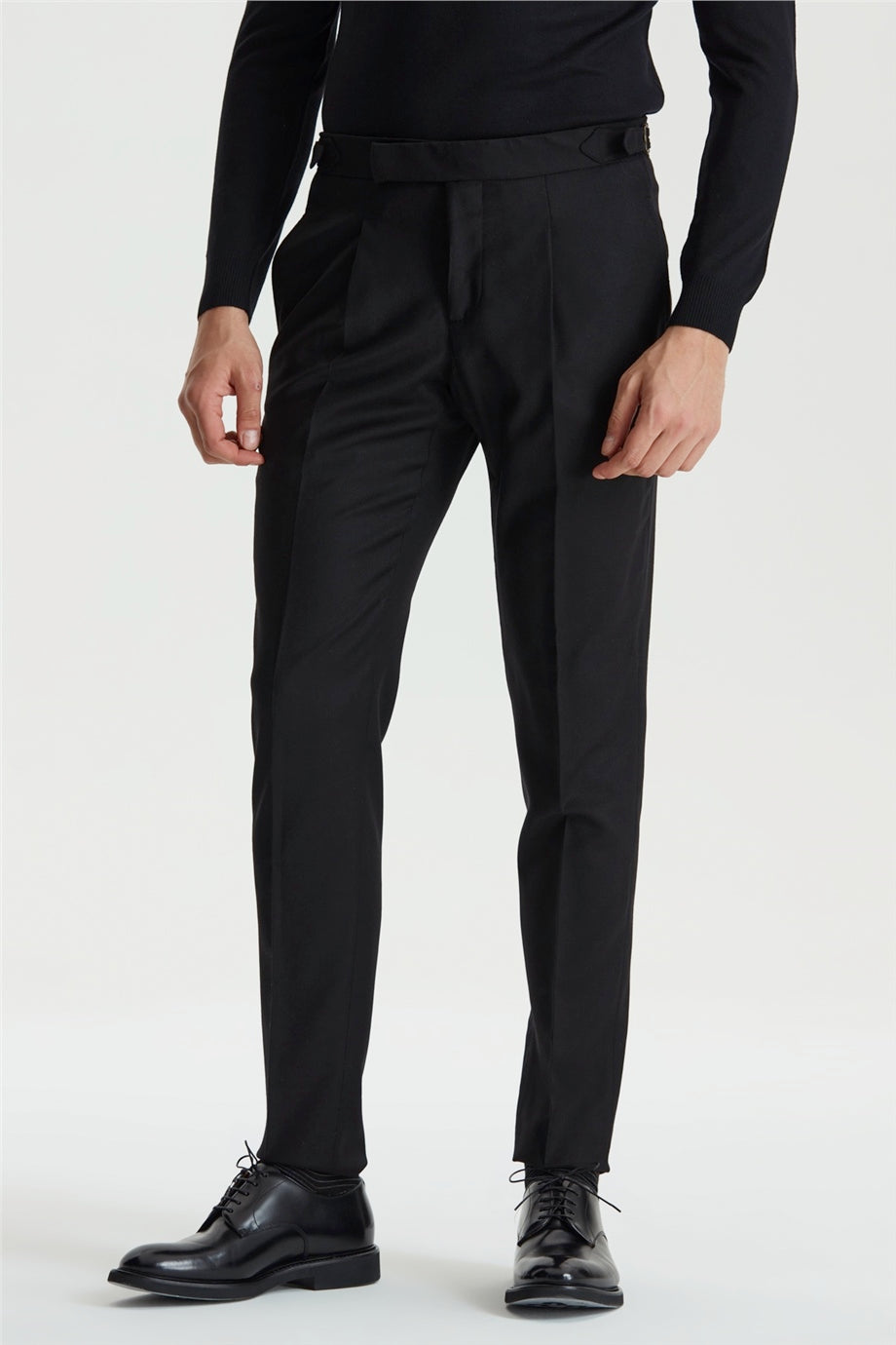 Siyah Tokalı Yün Flanel Pantolon - 2