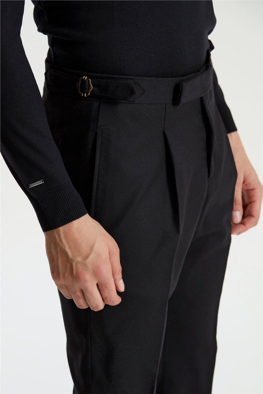 Siyah Tokalı Yün Flanel Pantolon - 3