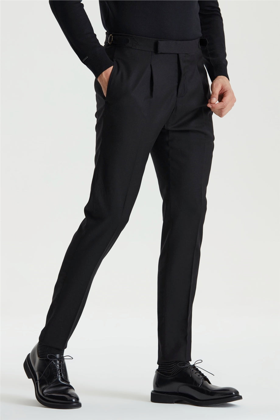 Siyah Tokalı Yün Flanel Pantolon - 5