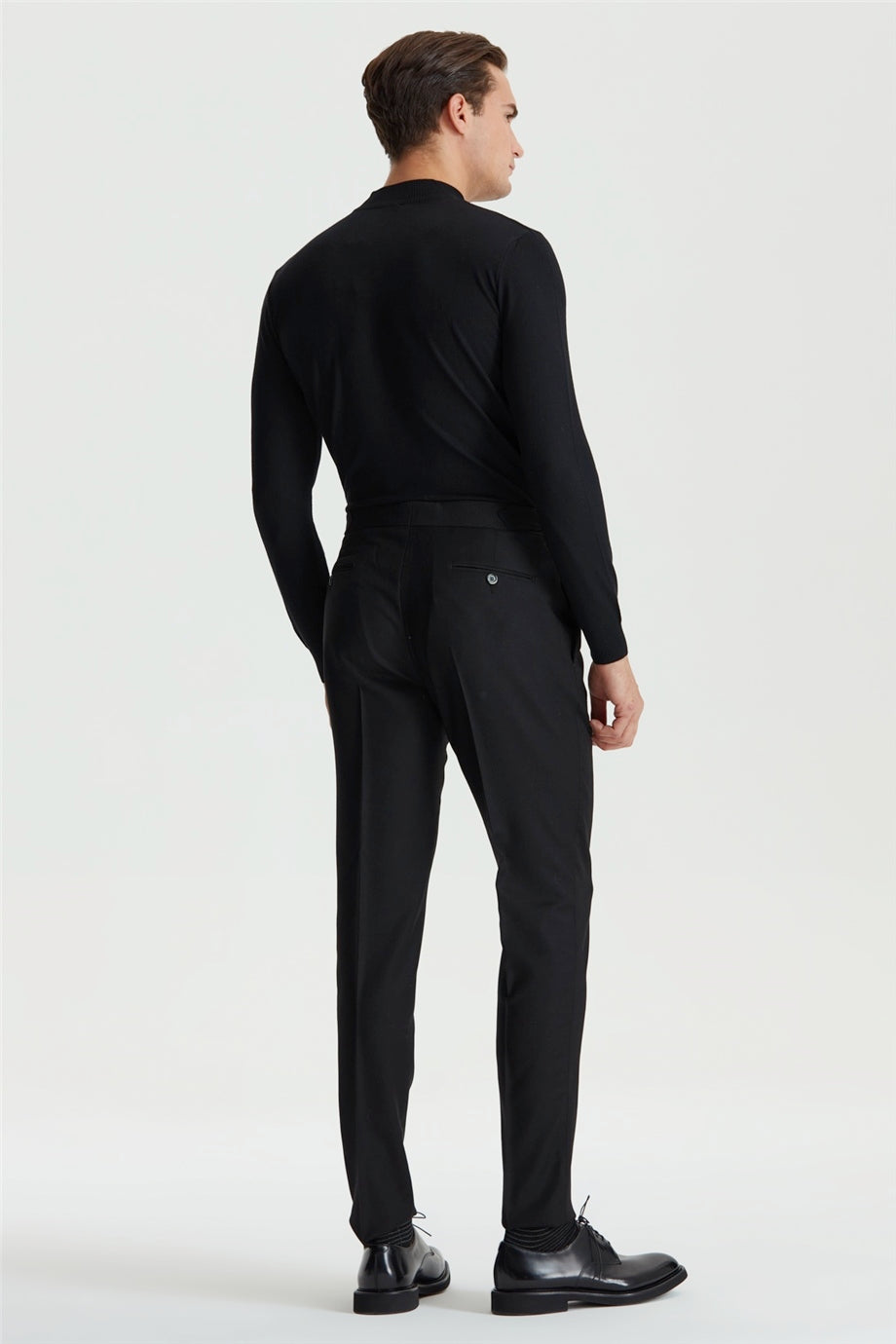 Siyah Tokalı Yün Flanel Pantolon - 6