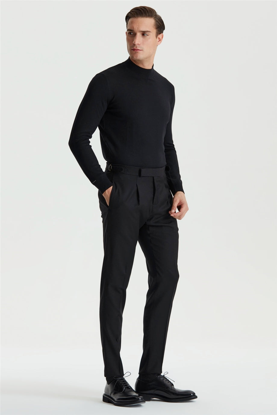 Siyah Tokalı Yün Flanel Pantolon - 4