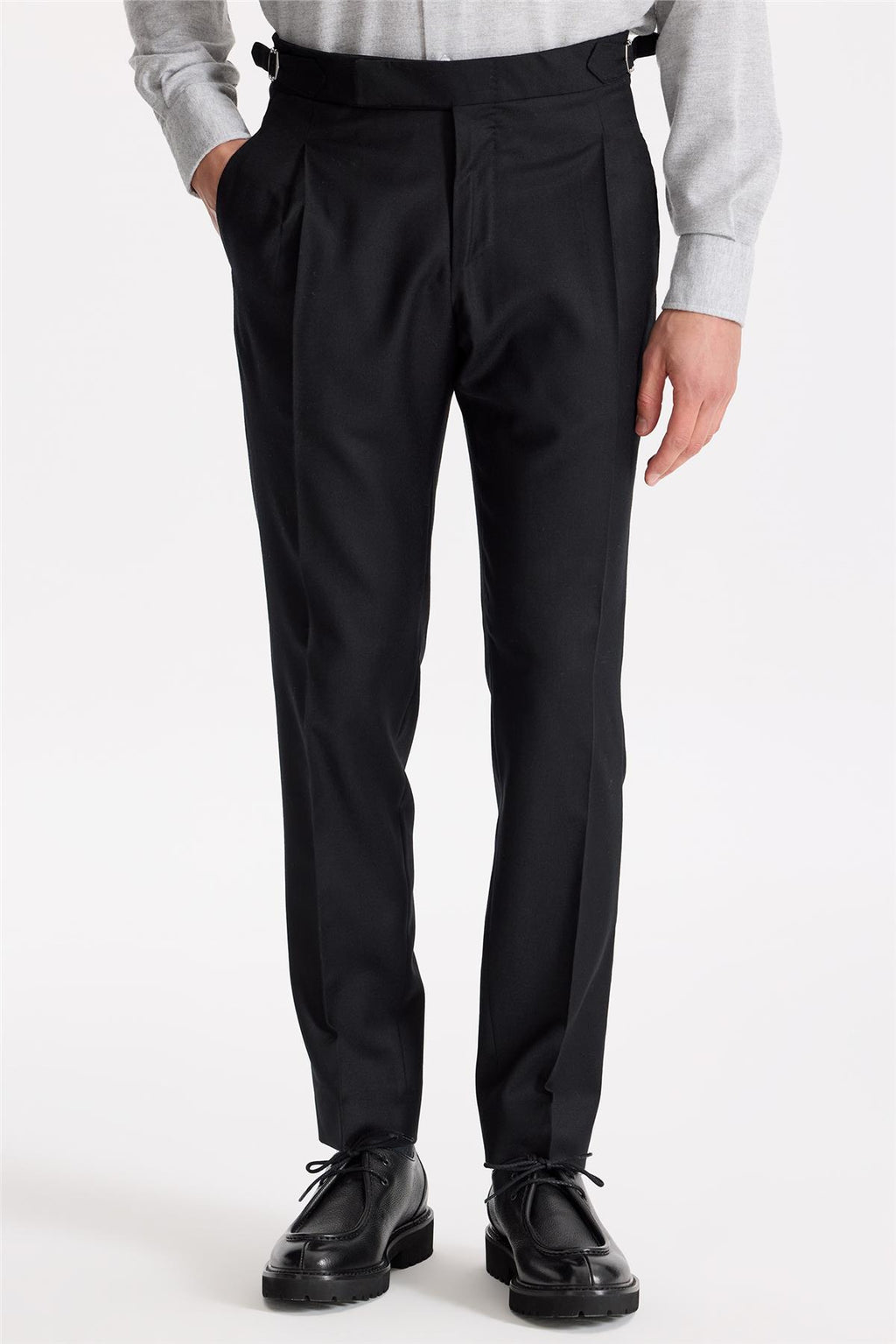 Siyah Tokalı Yün Flanel Pantolon - 8
