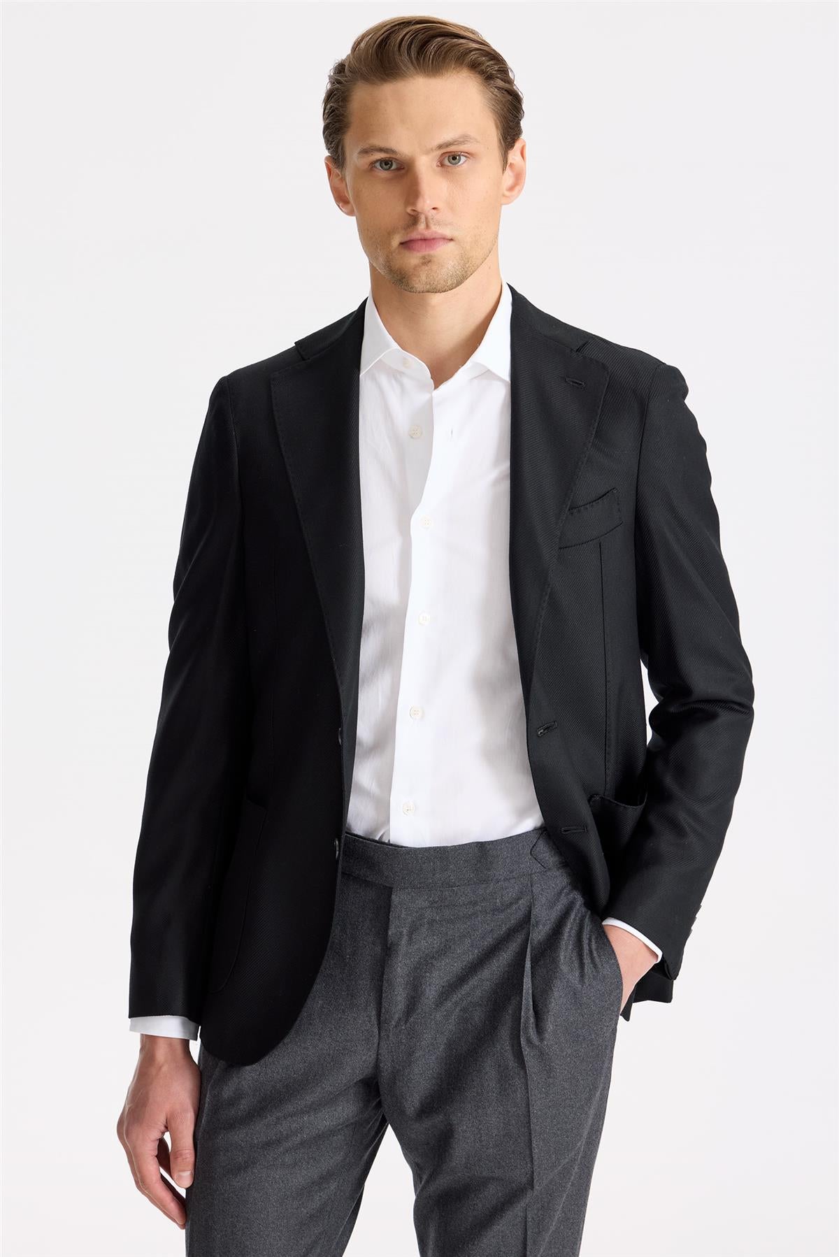 Siyah Yün Kaşmir Blazer - 7