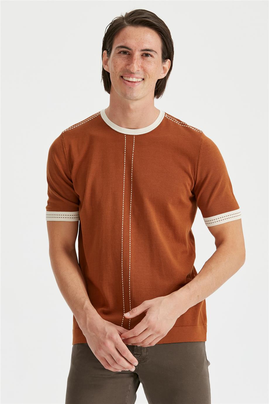 Tarçın Renk Kısa Kollu Pamuk Triko - Image 1