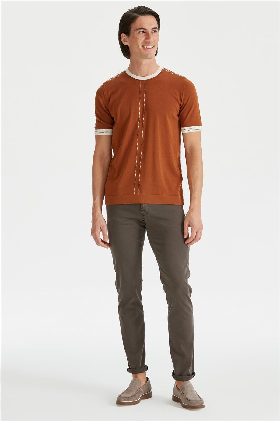 Tarçın Renk Kısa Kollu Pamuk Triko - Image 2