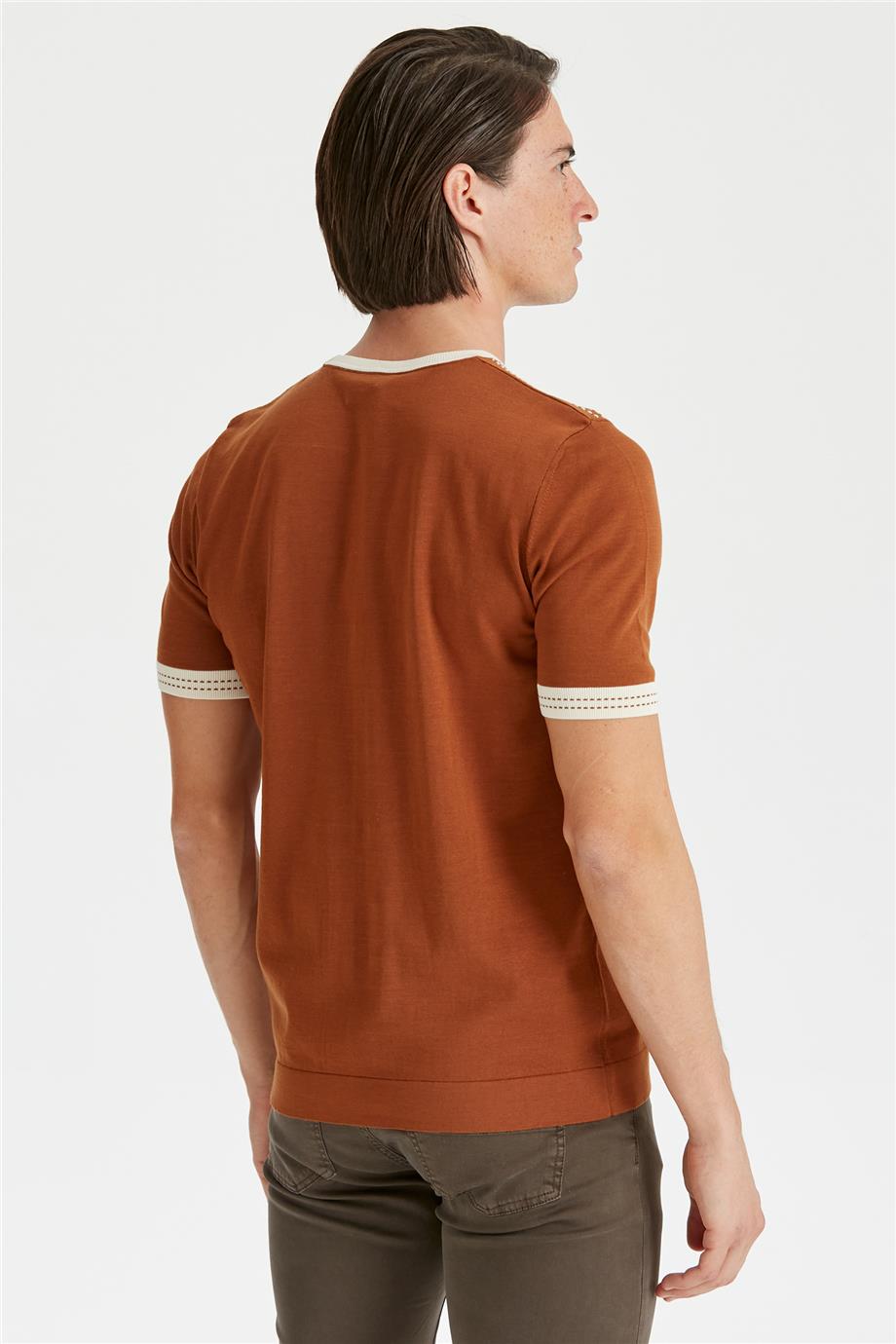 Tarçın Renk Kısa Kollu Pamuk Triko - Image 4