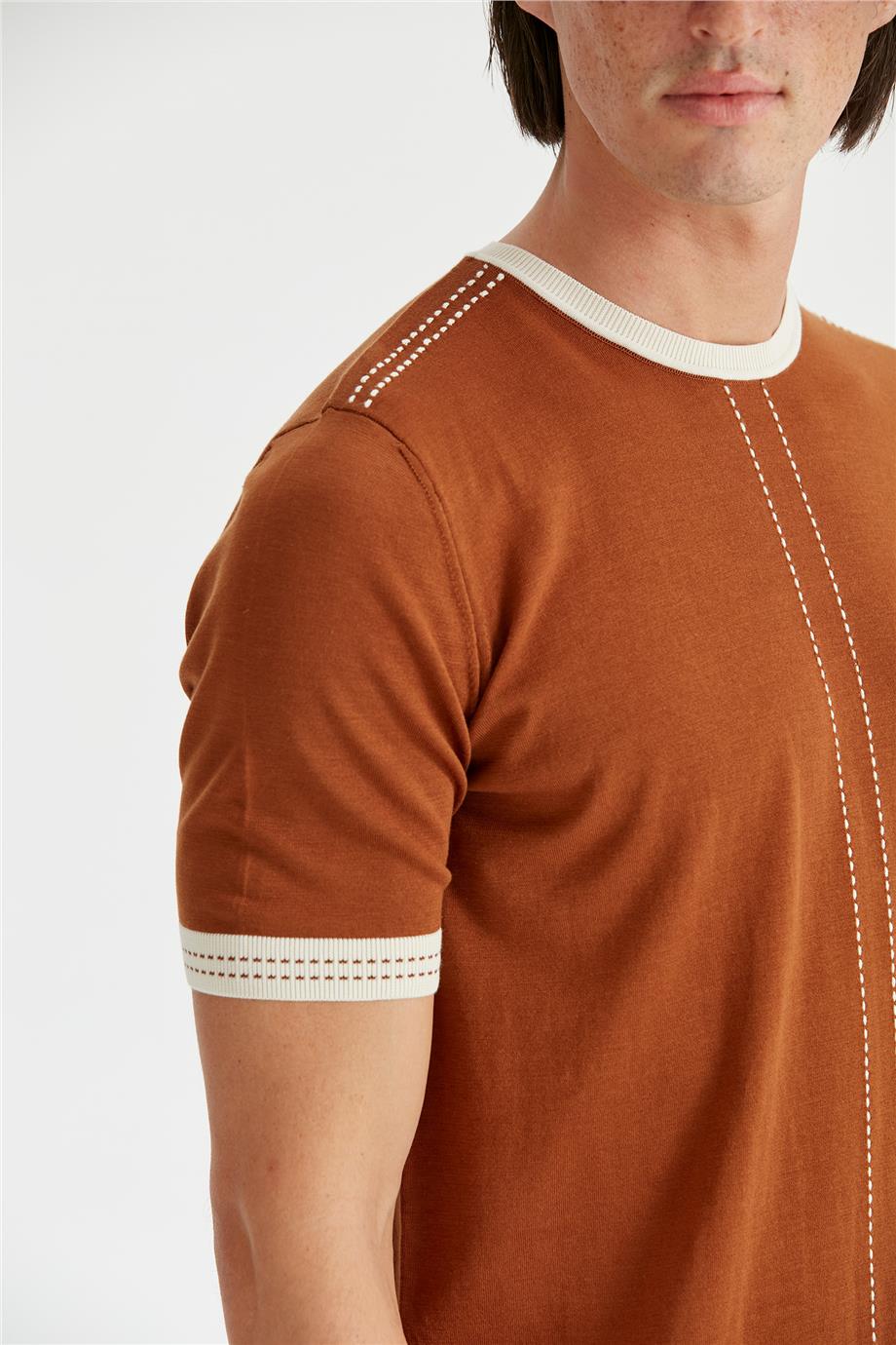 Tarçın Renk Kısa Kollu Pamuk Triko - Image 3