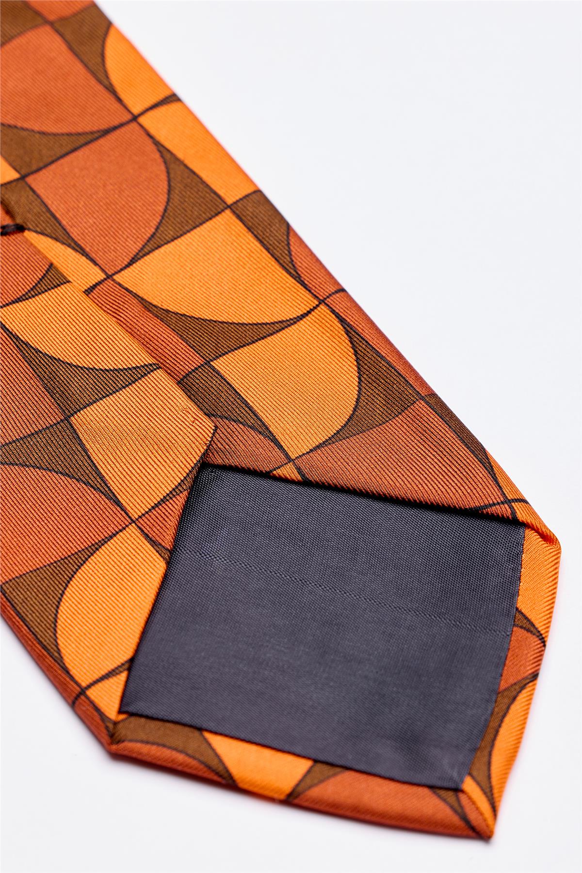 Turuncu Kahve Desenli İpek Kravat - Image 4