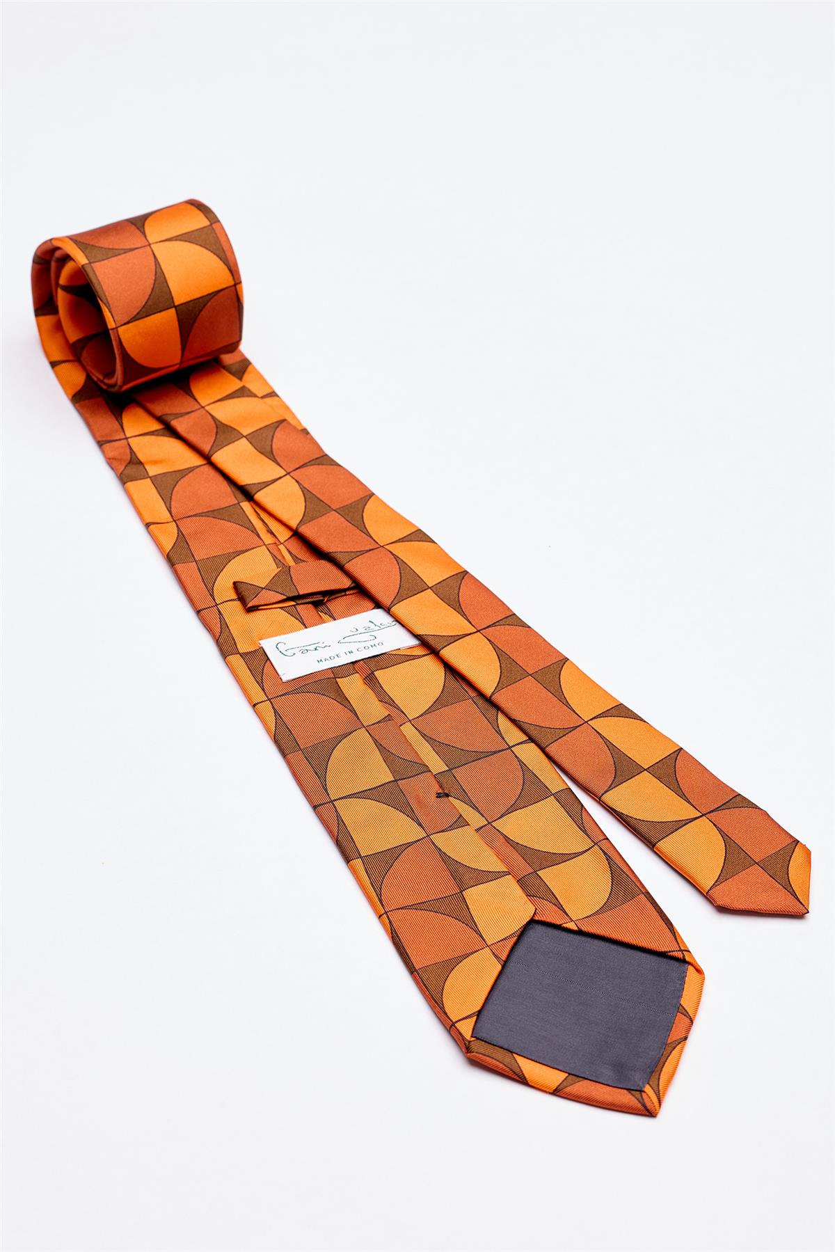 Turuncu Kahve Desenli İpek Kravat - Image 2