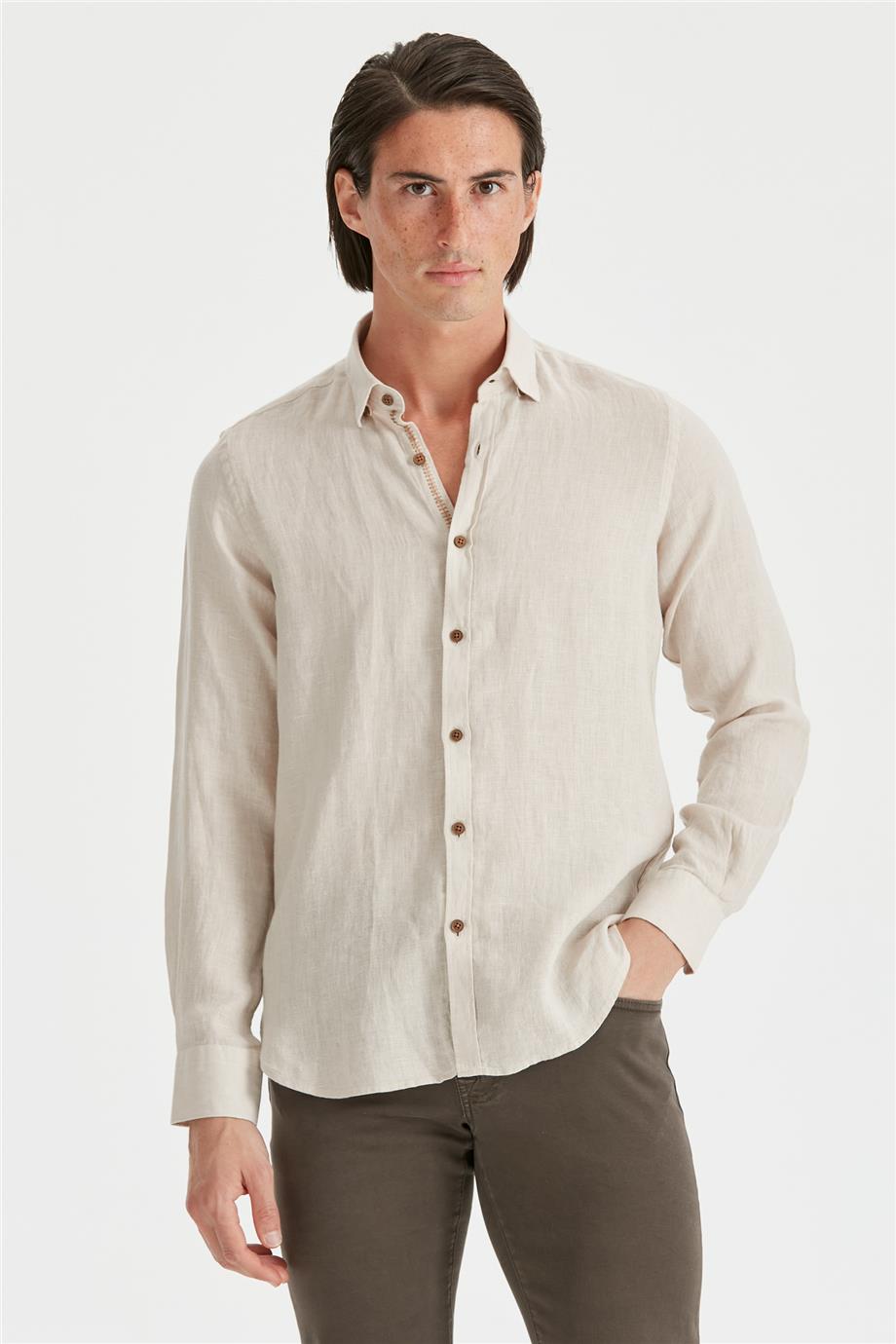 Vizon Renk Keten Gömlek - Image 1