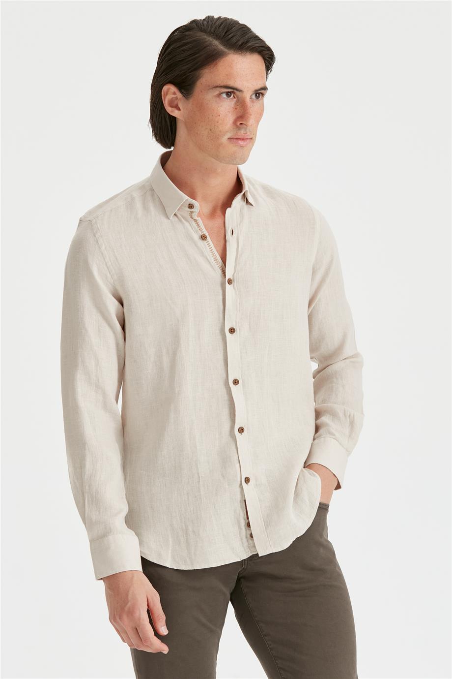 Vizon Renk Keten Gömlek - Image 3