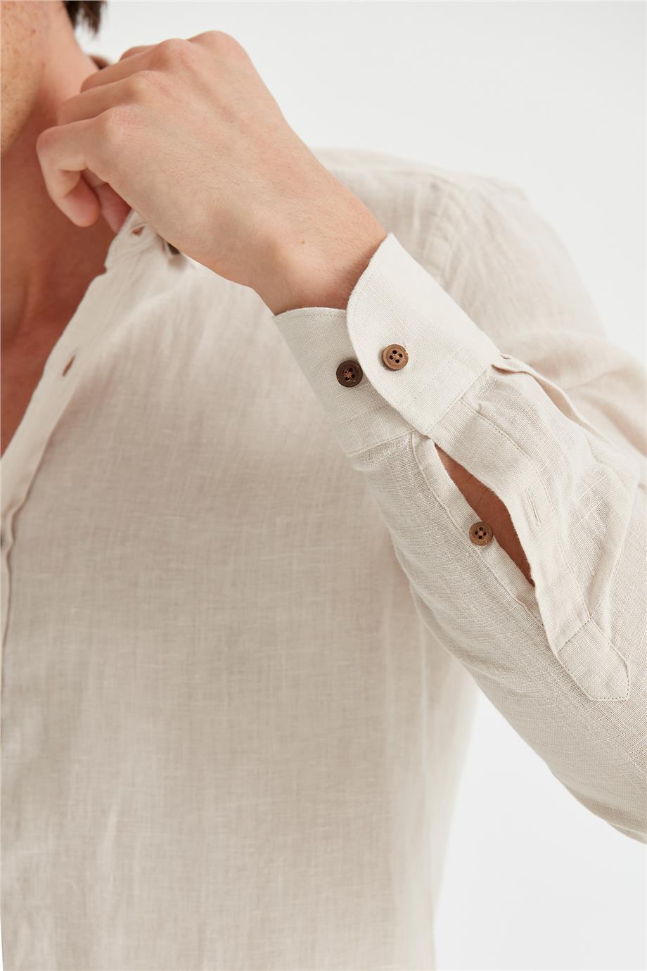 Vizon Renk Keten Gömlek - Image 5