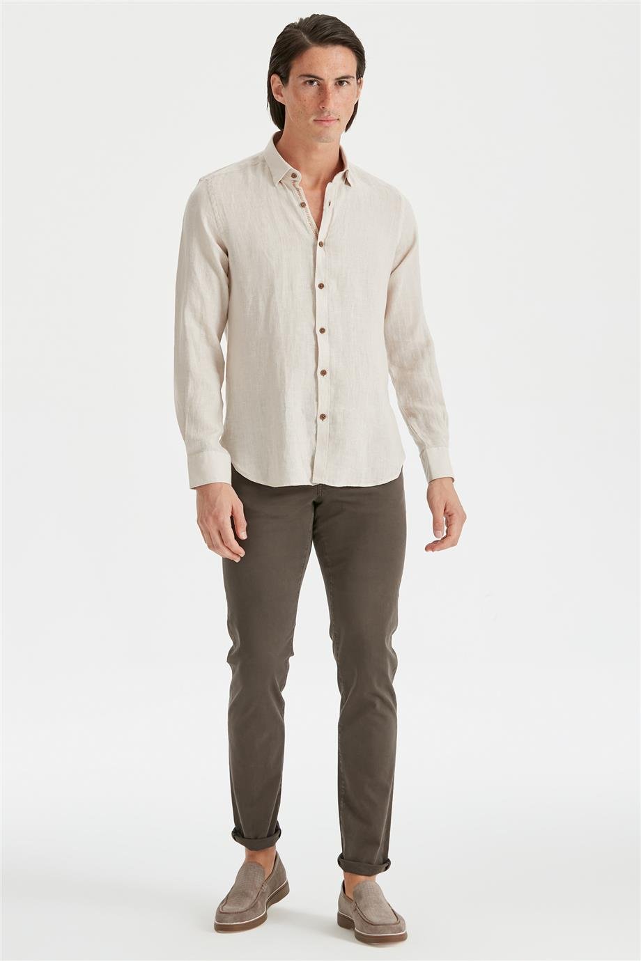 Vizon Renk Keten Gömlek - Image 2