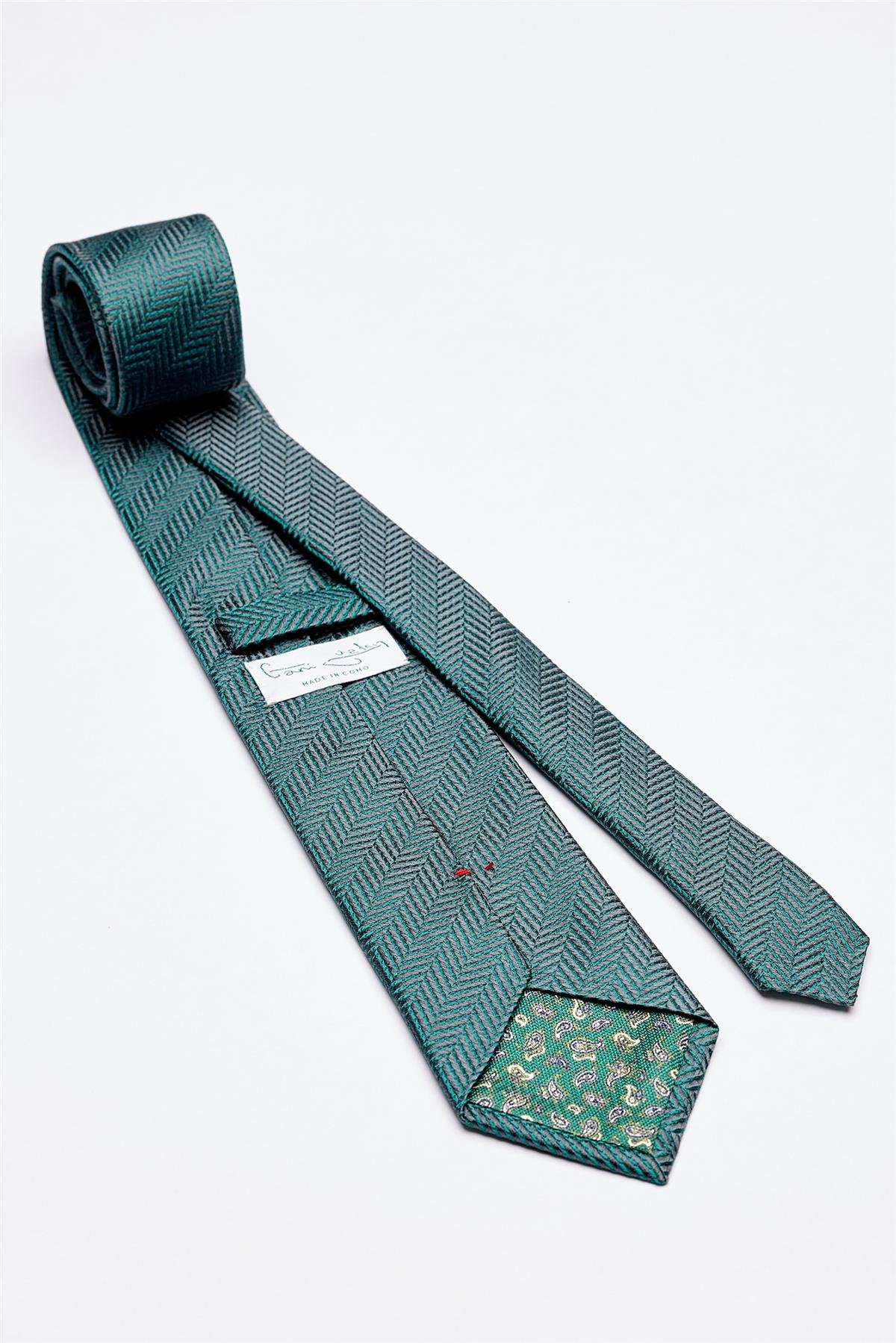 Yeşil Gri Melanjlı Desenli İpek Kravat - Image 2