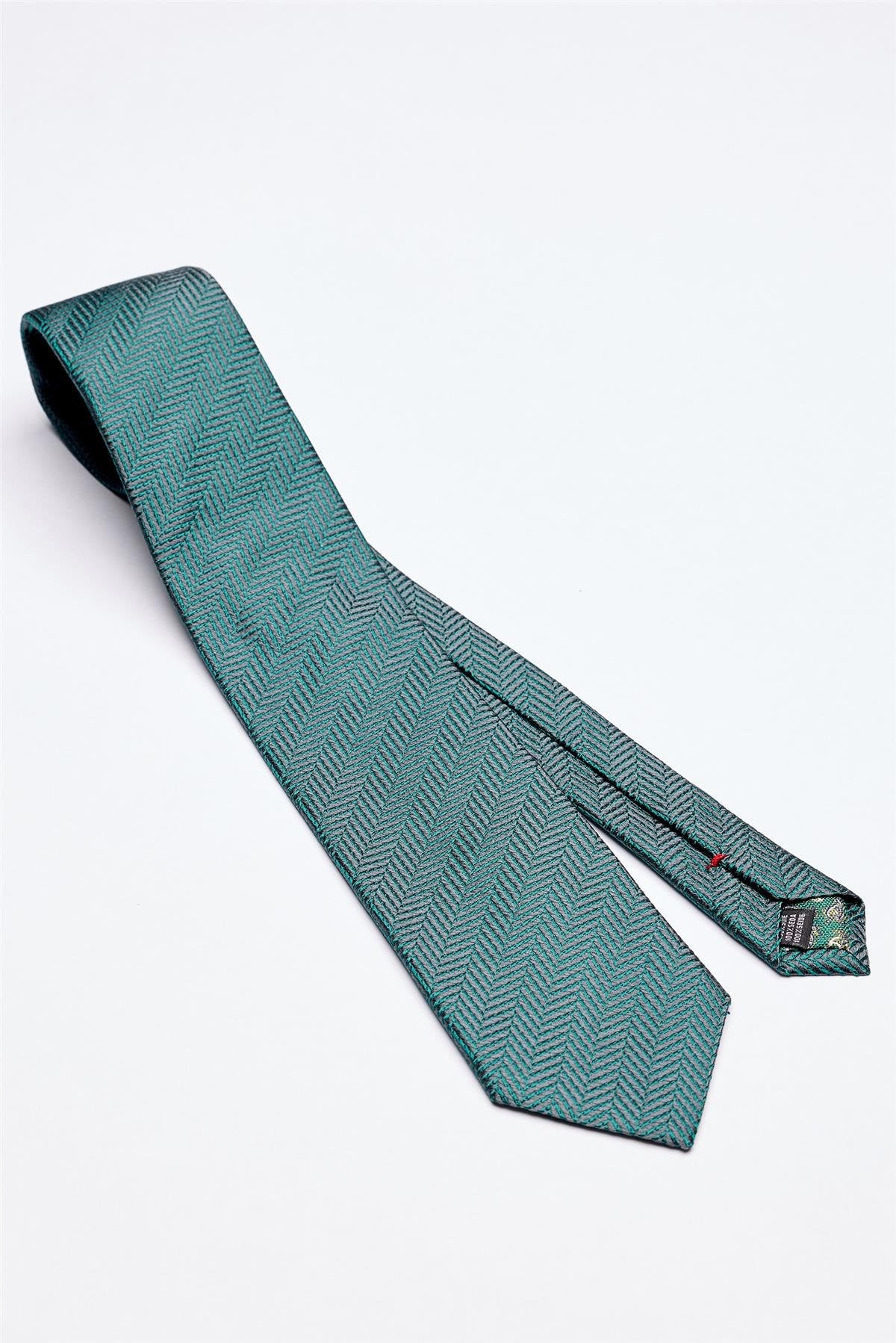 Yeşil Gri Melanjlı Desenli İpek Kravat - Image 1