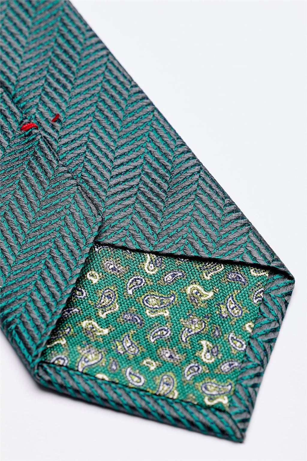 Yeşil Gri Melanjlı Desenli İpek Kravat - Image 4