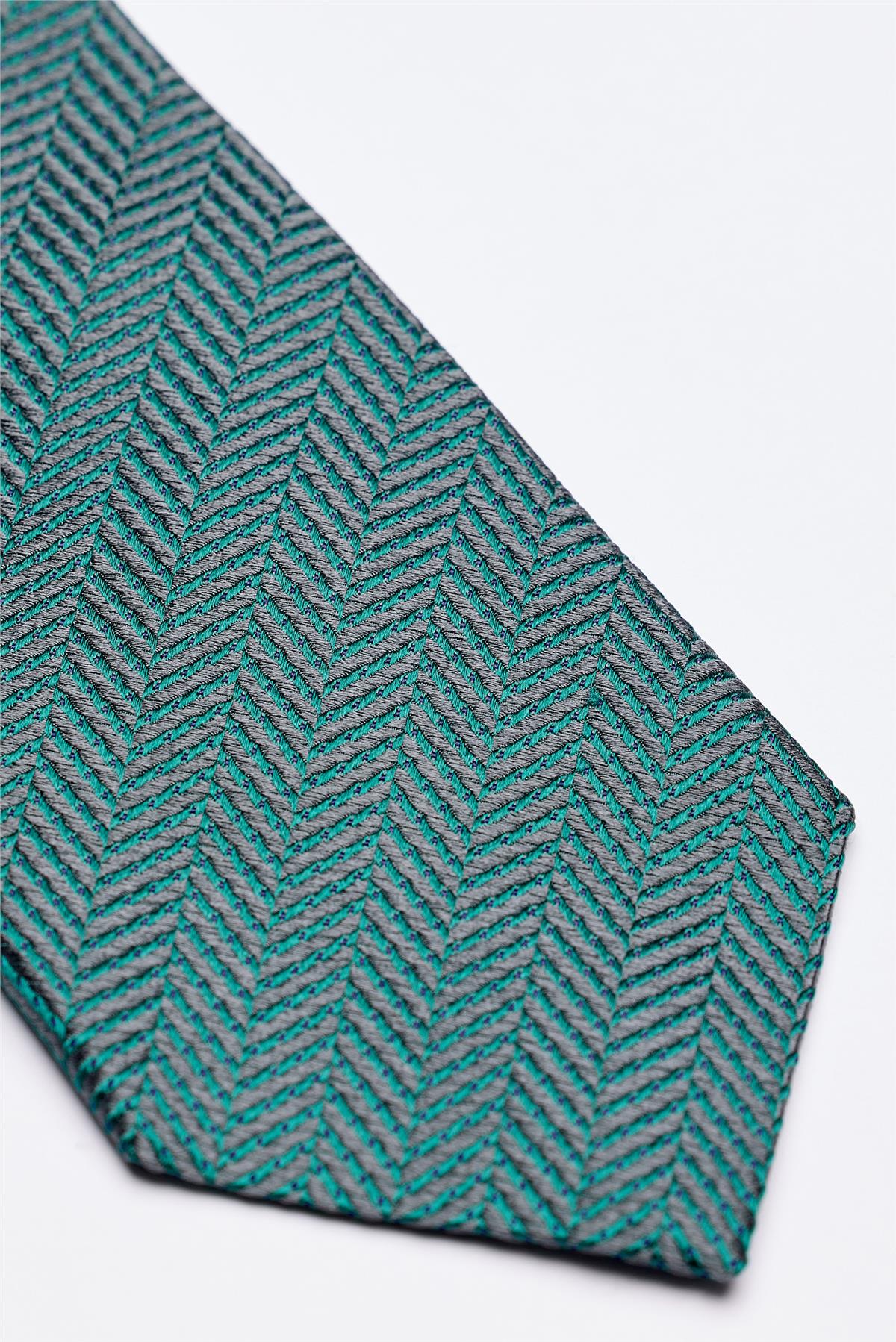 Yeşil Gri Melanjlı Desenli İpek Kravat - Image 3