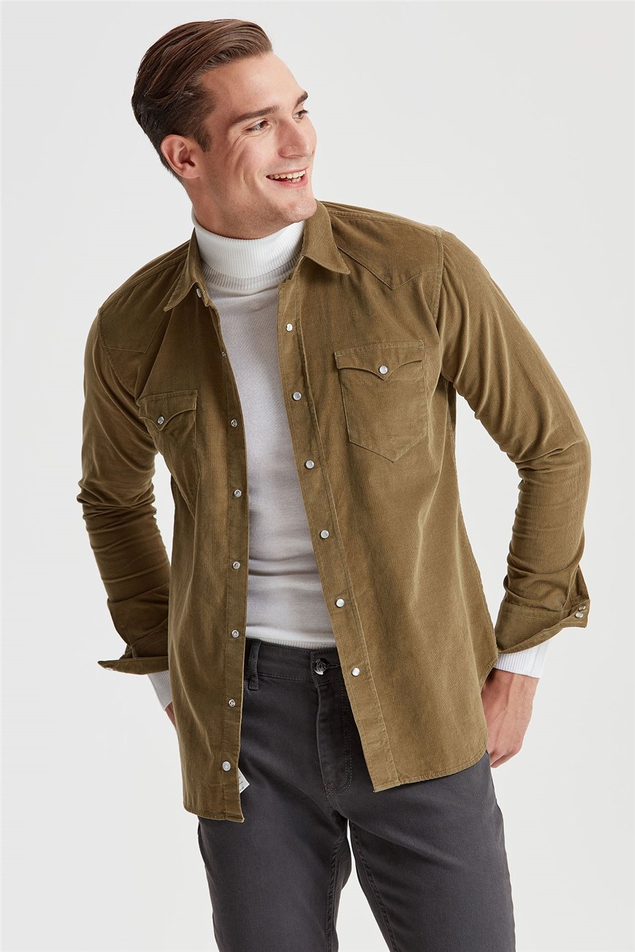 Yeşil Kadife Western Pamuk Gömlek - Image 1