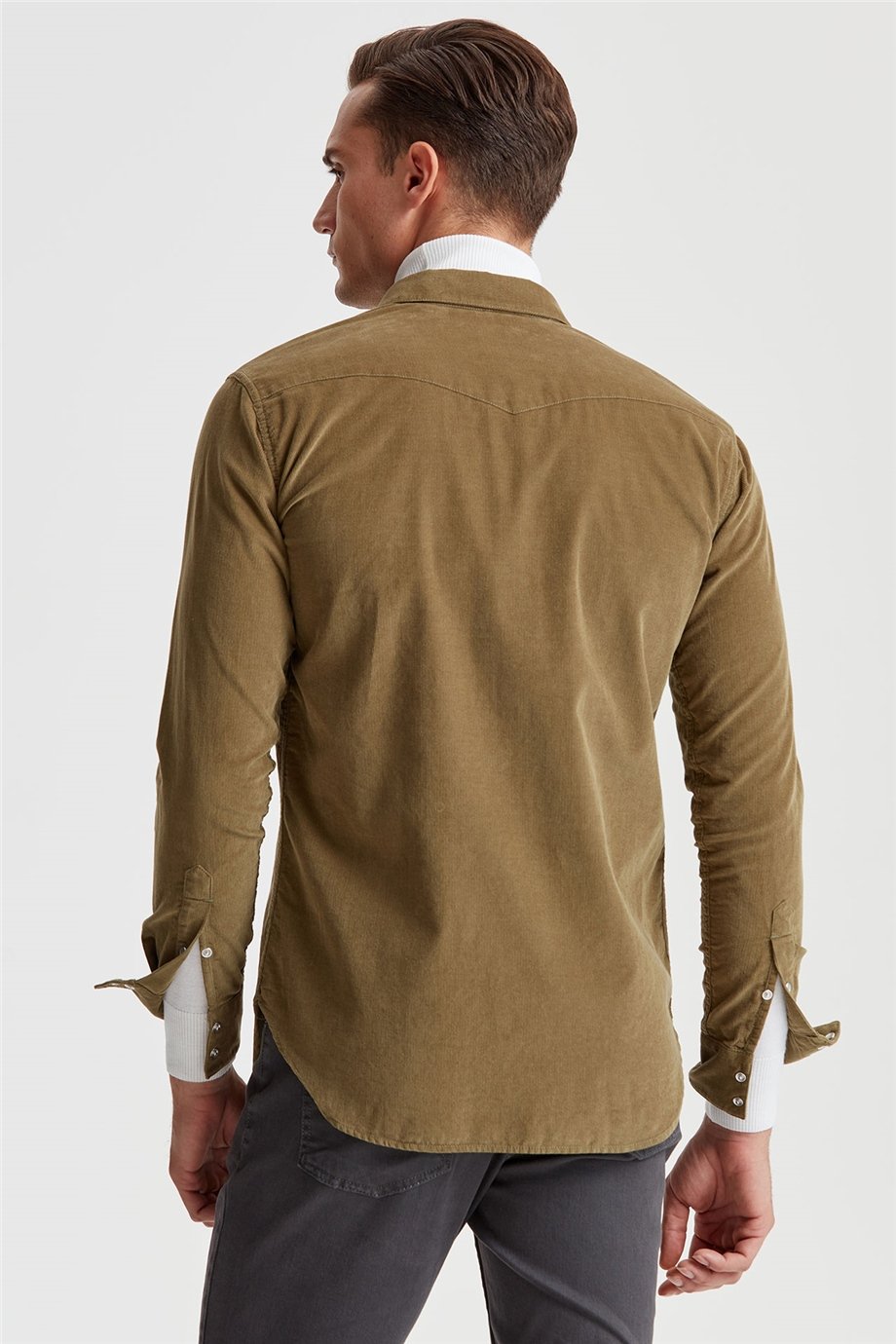 Yeşil Kadife Western Pamuk Gömlek - Image 5