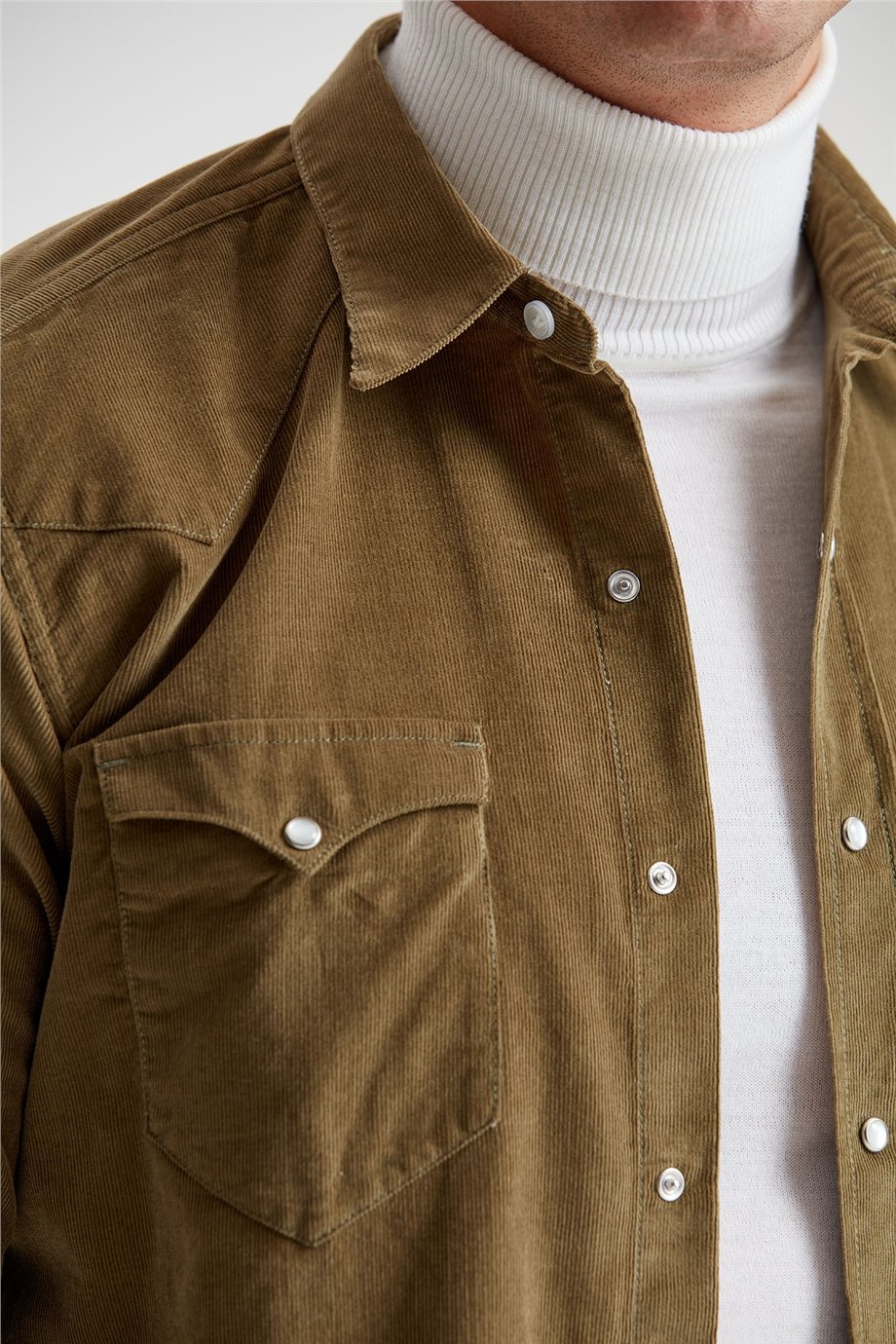 Yeşil Kadife Western Pamuk Gömlek - Image 3