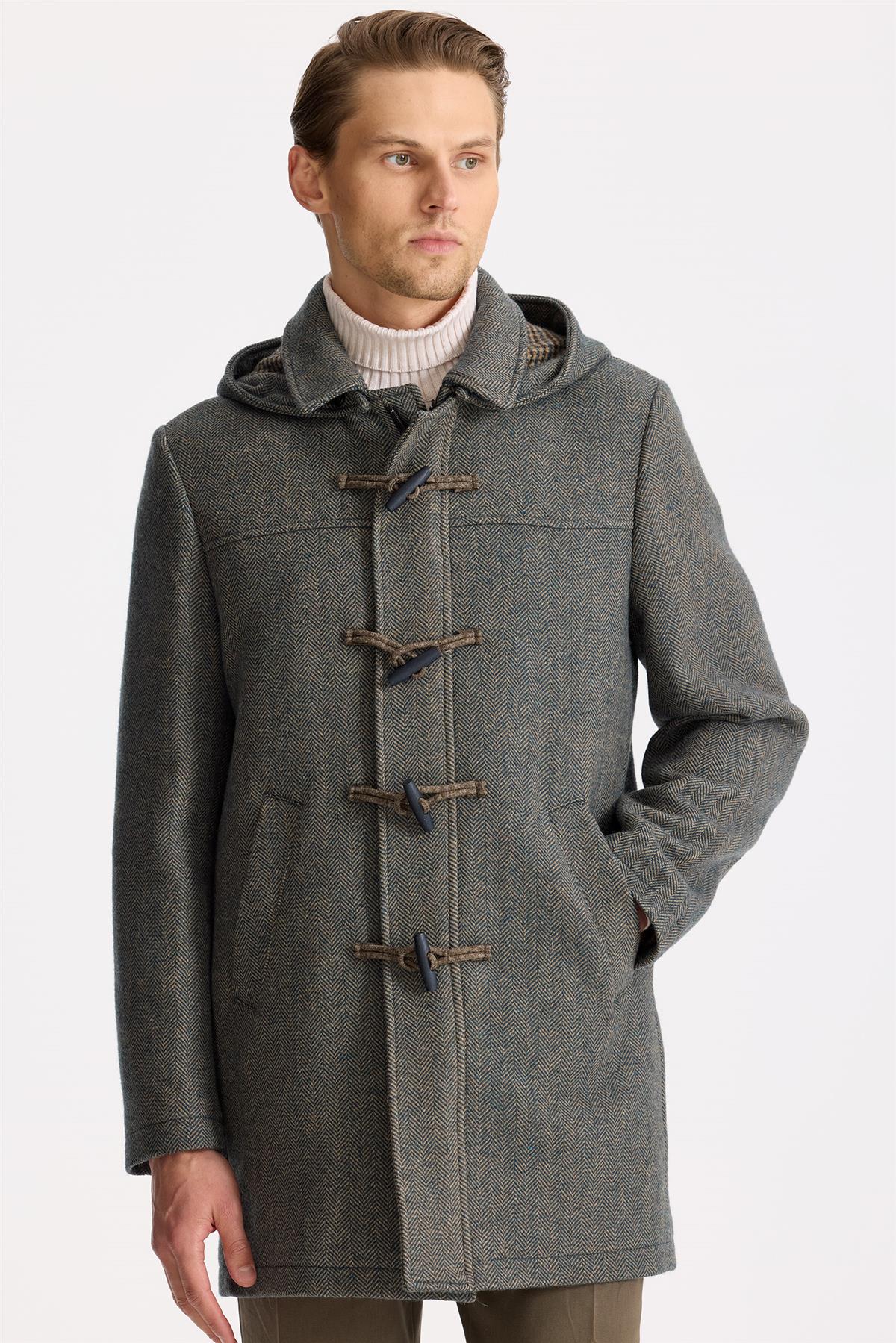 Yeşil Kapüşonlu Yün Kaban - Image 2