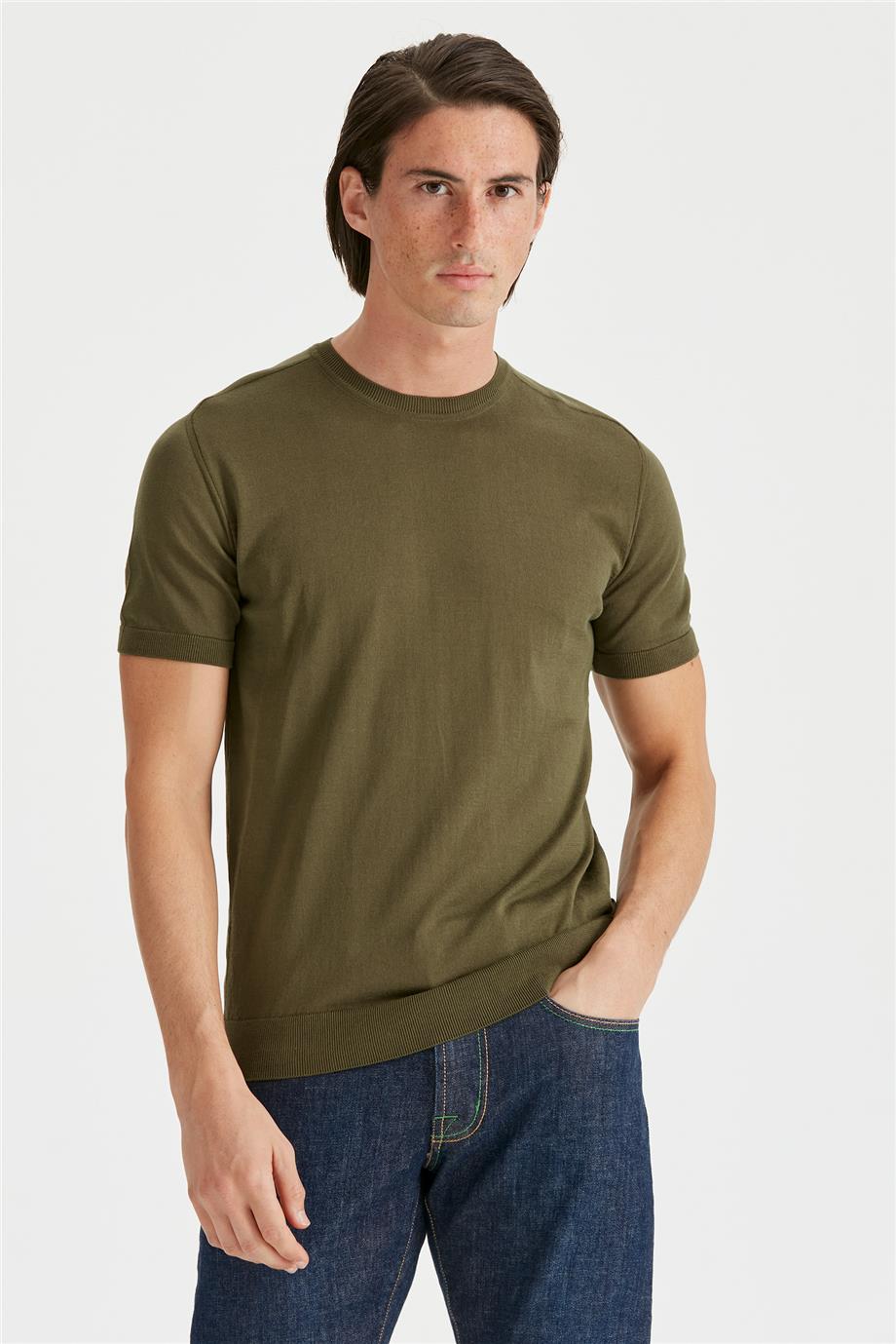 Yeşil Kısa Kollu Pamuk Triko - Image 4