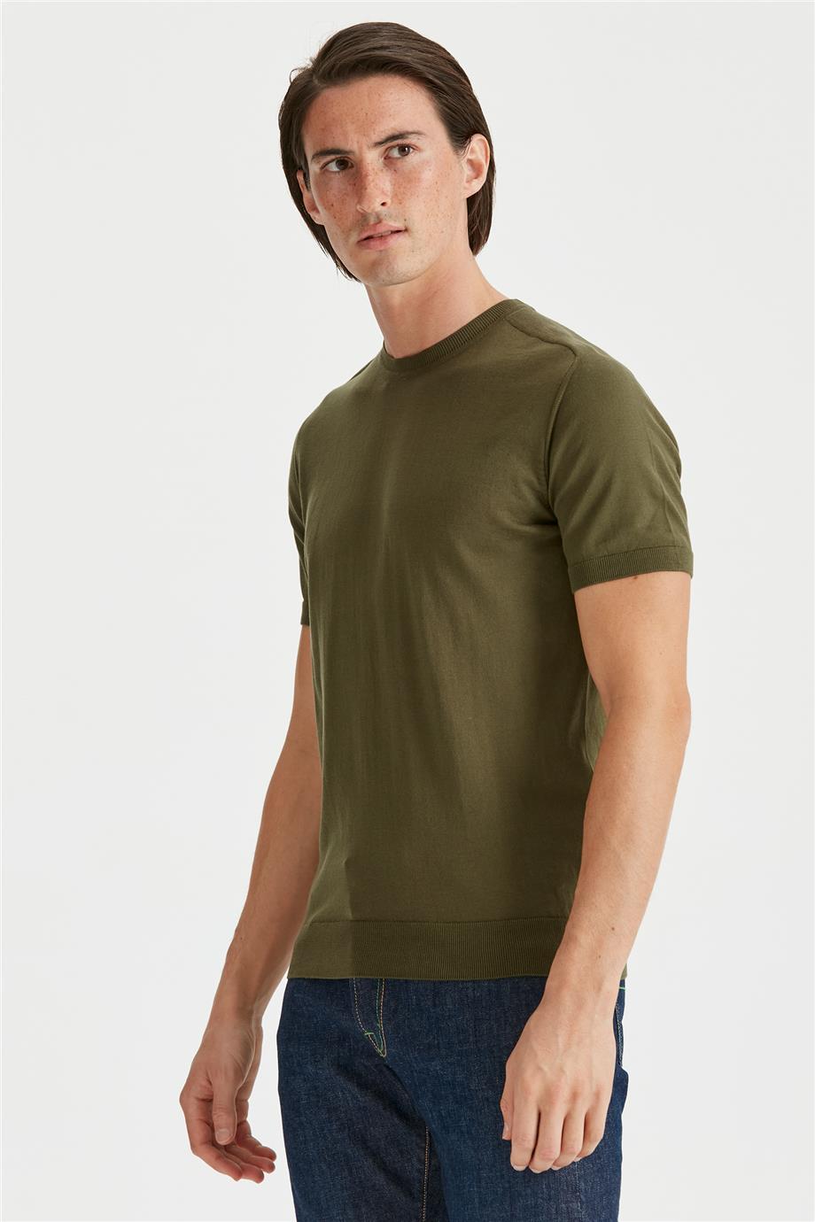 Yeşil Kısa Kollu Pamuk Triko - Image 5