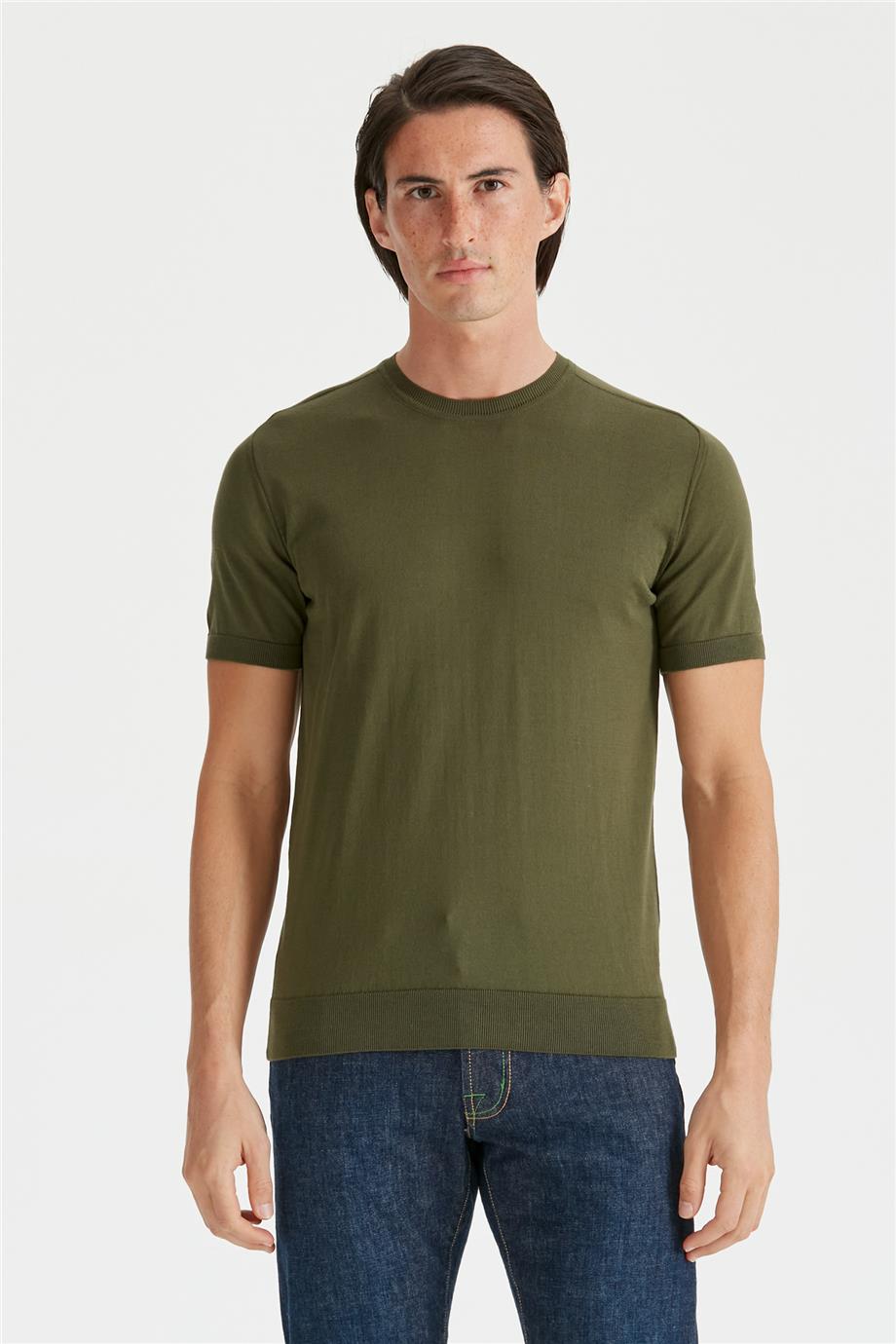 Yeşil Kısa Kollu Pamuk Triko - Image 1