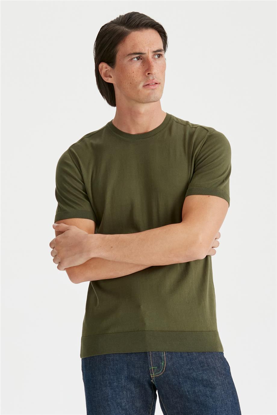 Yeşil Kısa Kollu Pamuk Triko - Image 3