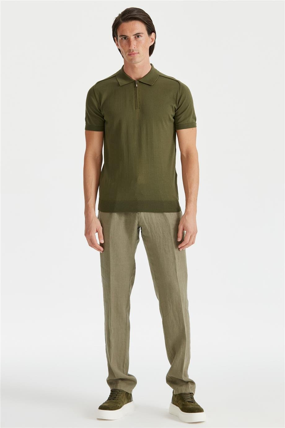 Yeşil Polo Yaka Pamuk Triko