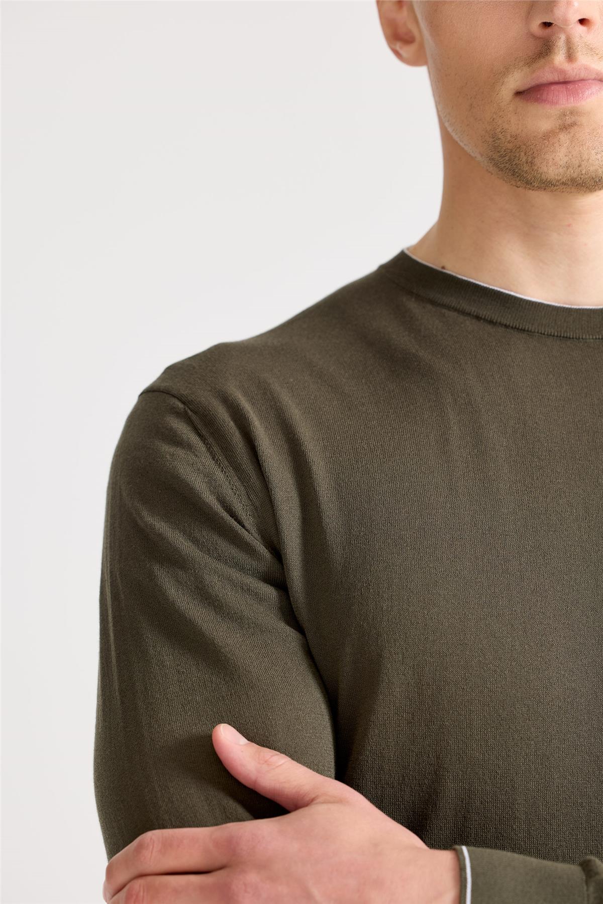 Yeşil Sıfır Yaka Pamuk Triko