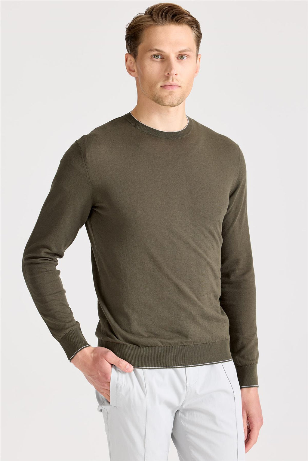 Yeşil Sıfır Yaka Pamuk Triko